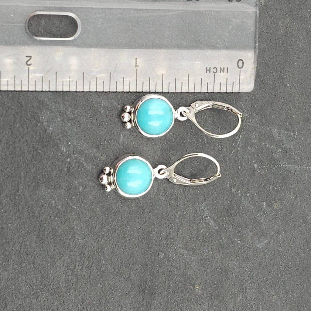 Round turquoise and sterling silver dangle earrings with silver beaded accents