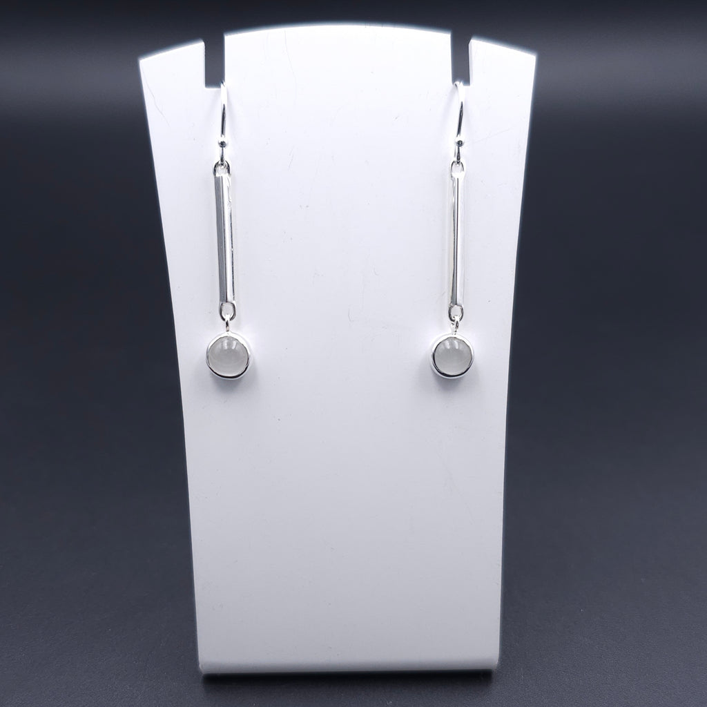 Sterling silver bar dangle earrings with bezel set Moonstones