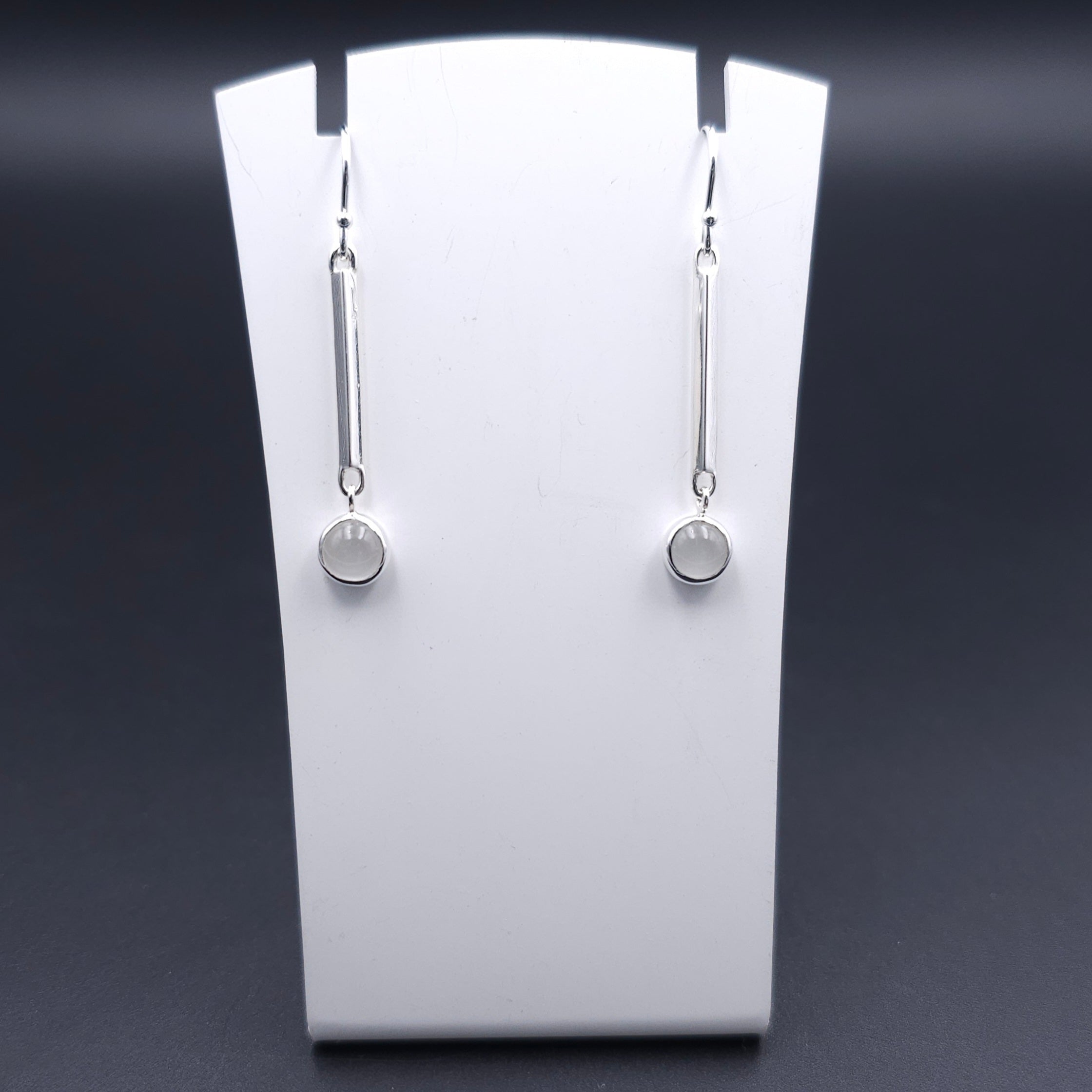 Sterling silver bar dangle earrings with bezel set Moonstones
