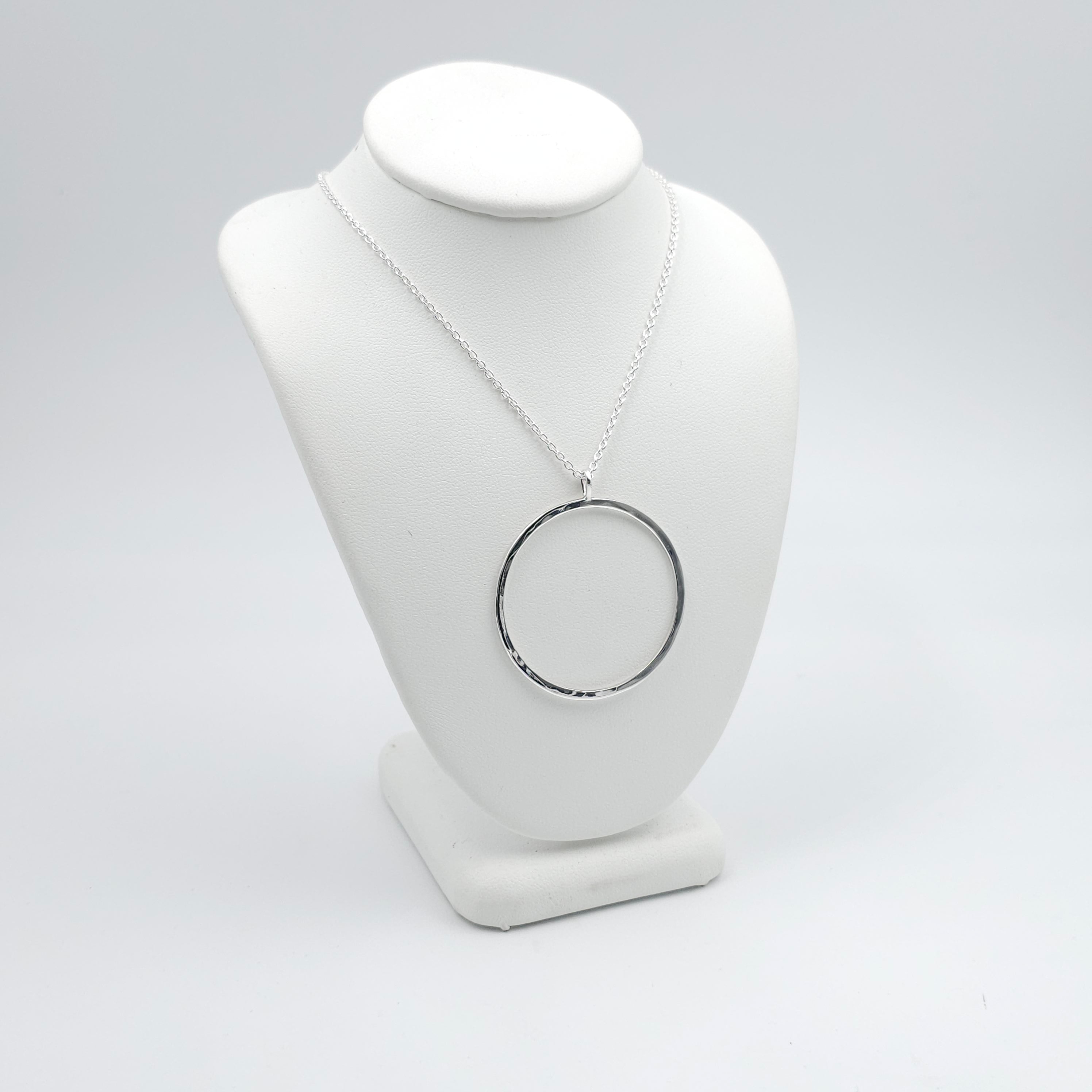Large sterling silver circle necklace