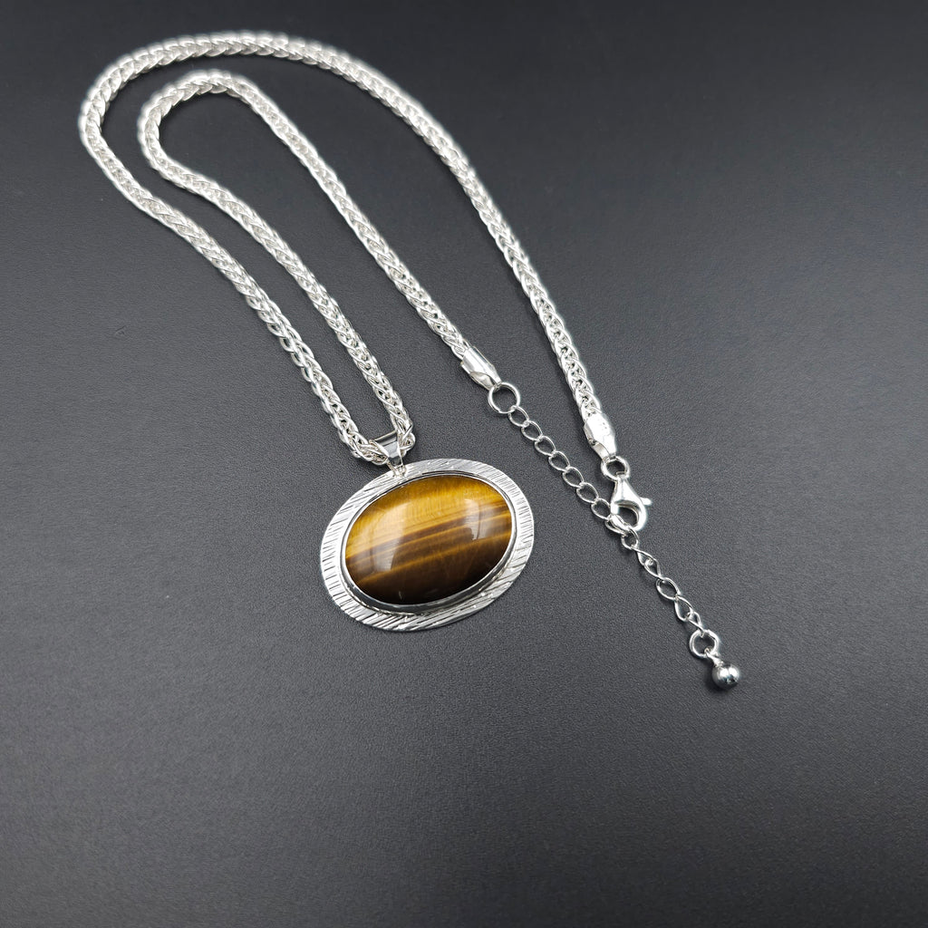 Tiger's eye bezel set necklace