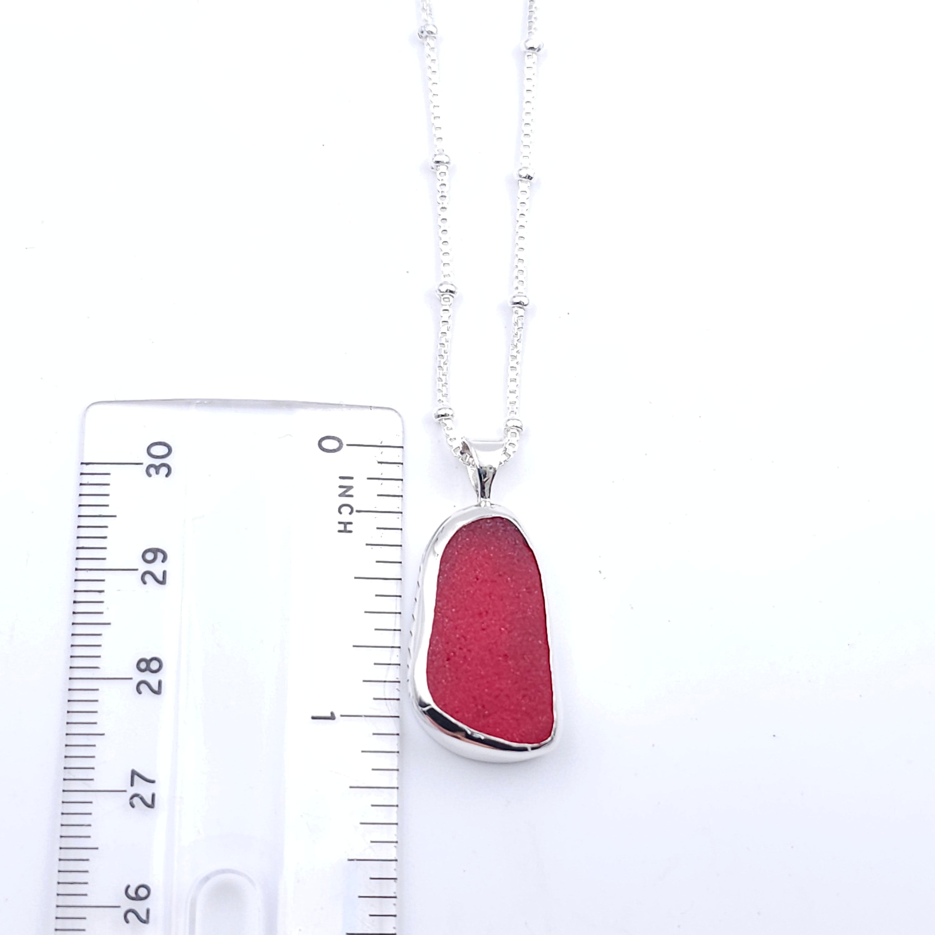 Bezel set genuine red sea glass necklace
