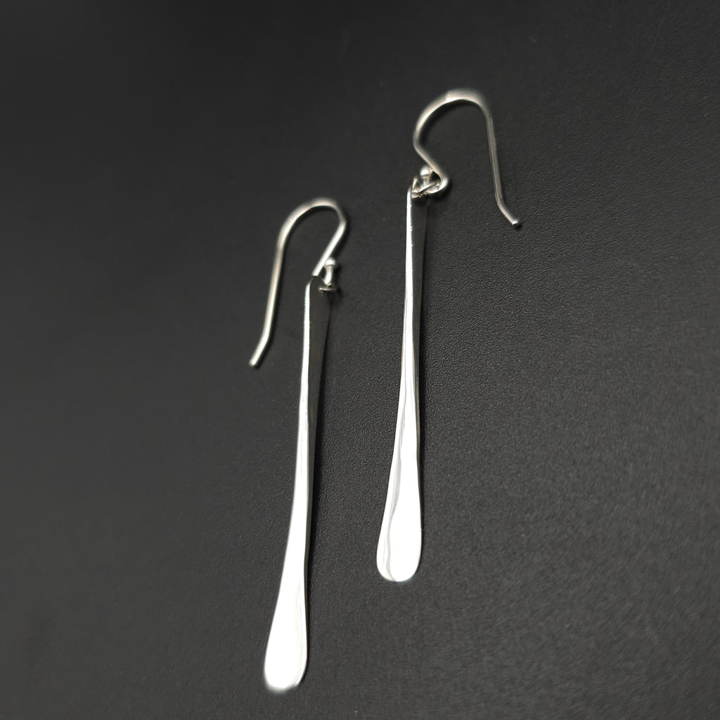 Long hammered sterling silver earrings