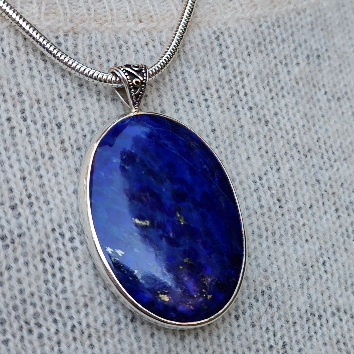 Lapis lazuli sterling silver large oval necklace