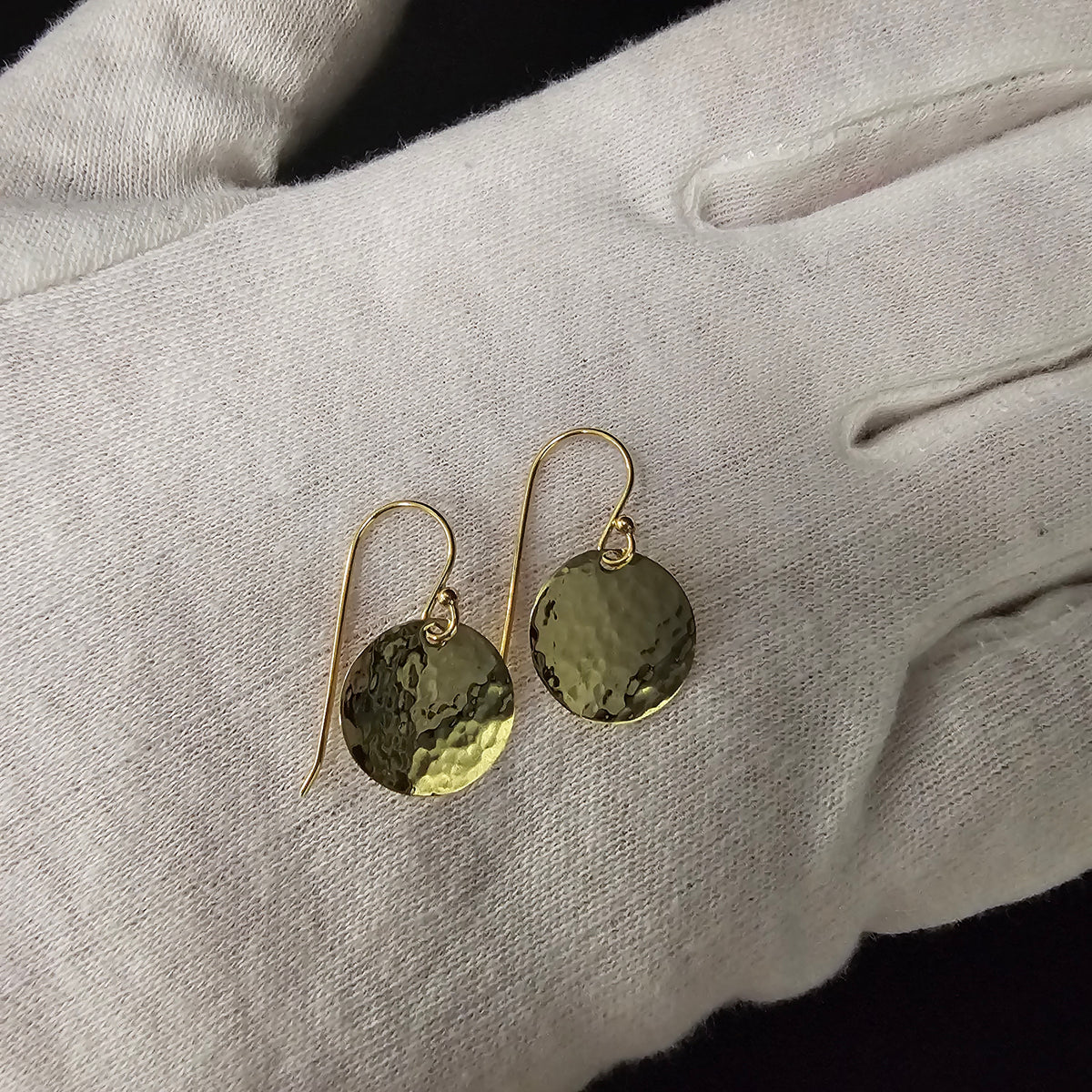 Hammered brass dangle earrings with gold-filled earring wires