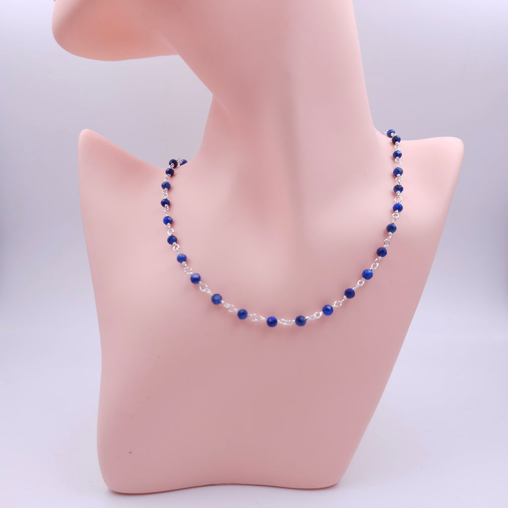 Faceted Kyanite sterling silver beaded link necklace
