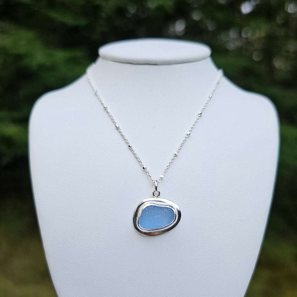 Light blue genuine sea glass necklace