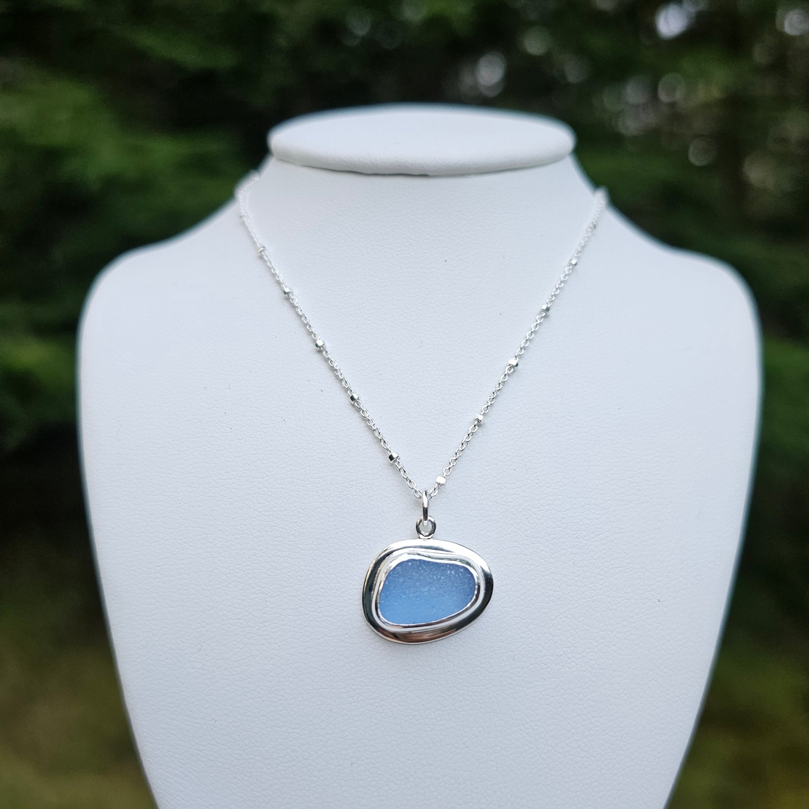 Light blue genuine sea glass necklace