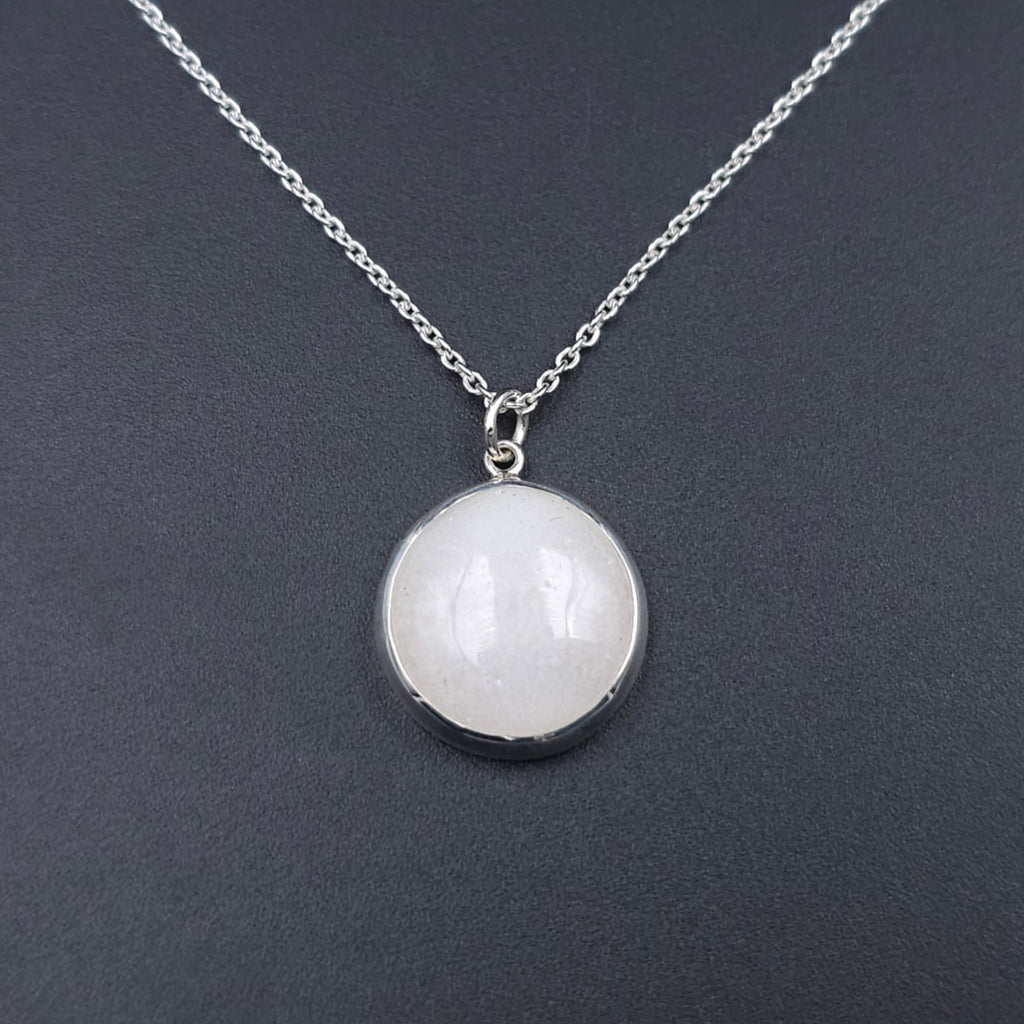 Full moon necklace- quartz and sterling silver