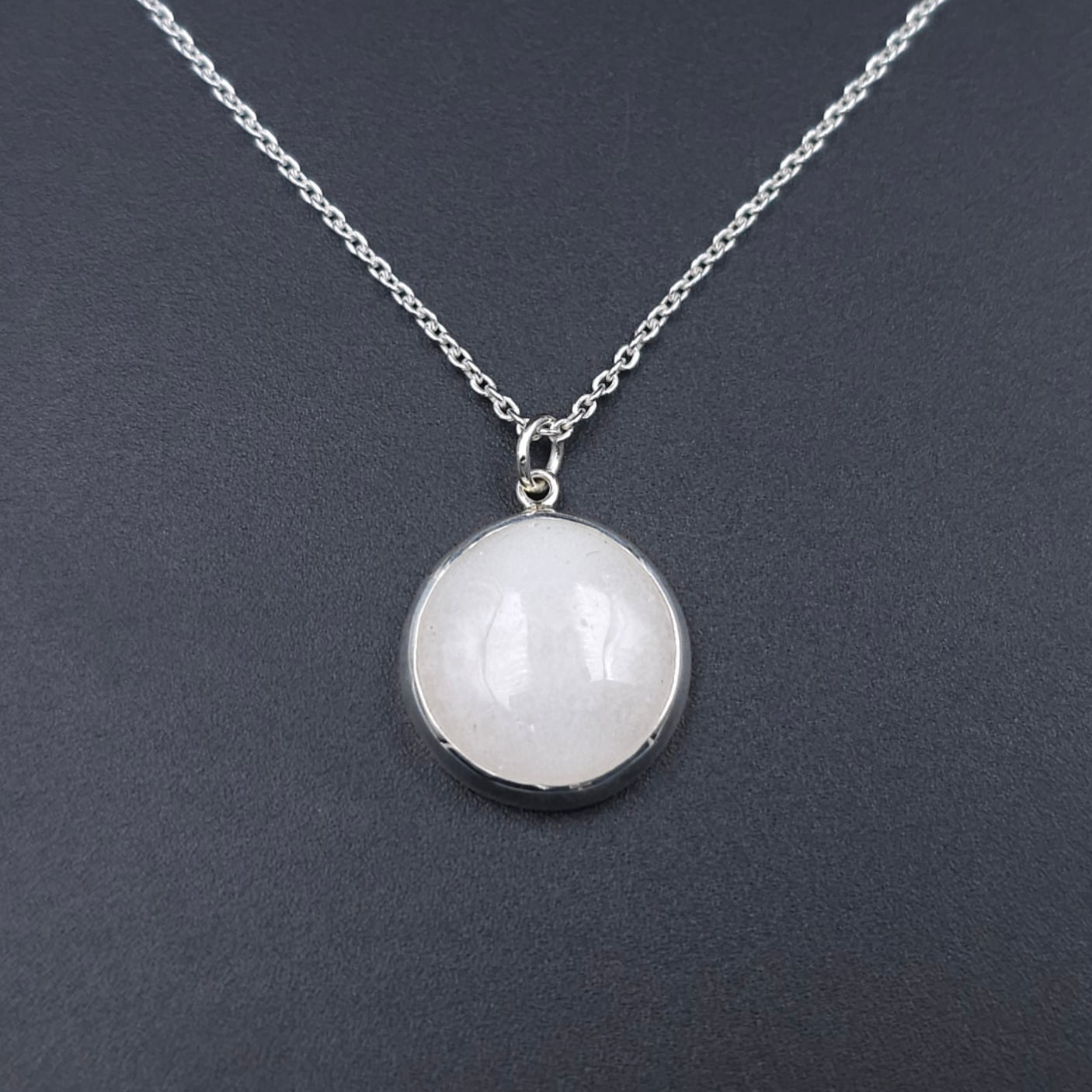 Full moon necklace- quartz and sterling silver