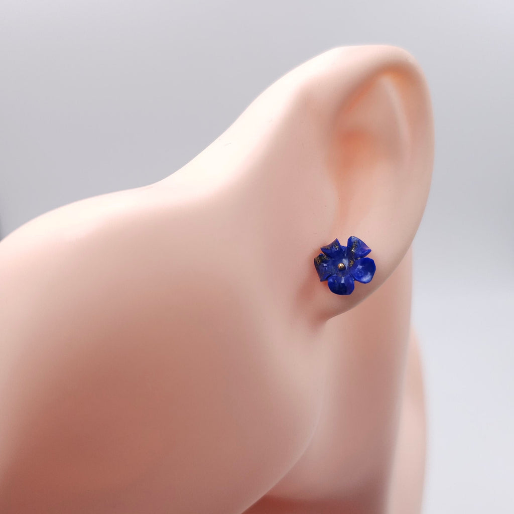 Carved Lapis 14k gold post earrings