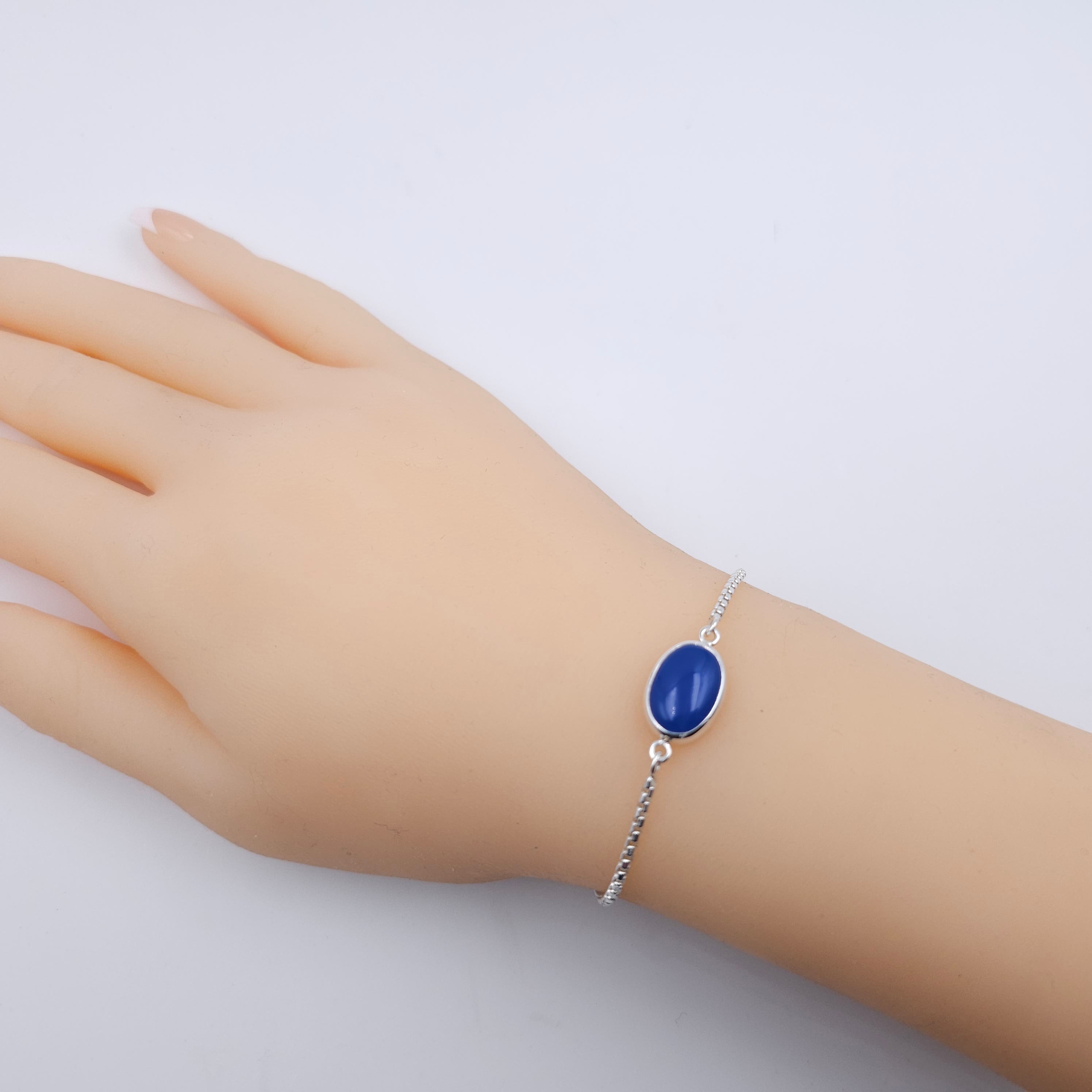Blue agate sterling silver adjustable slider bracelet