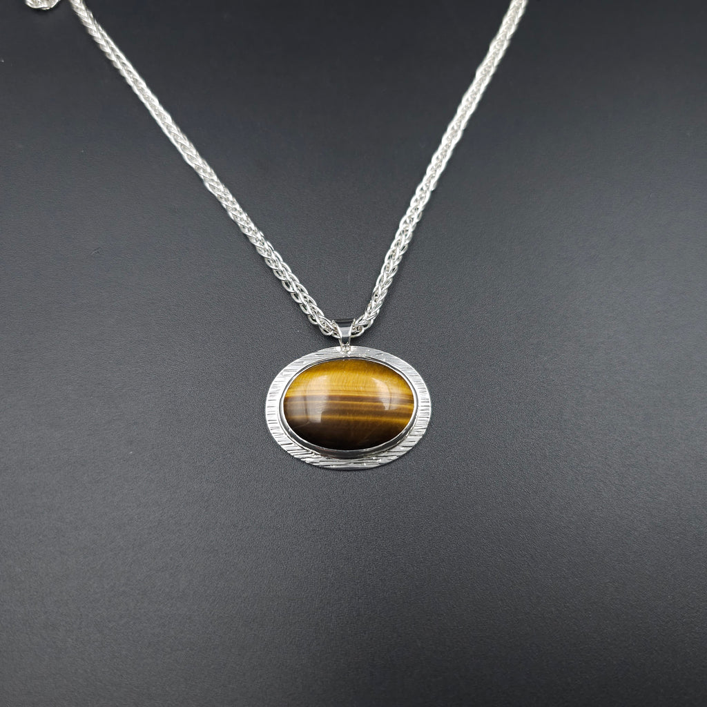 Tiger's eye bezel set necklace