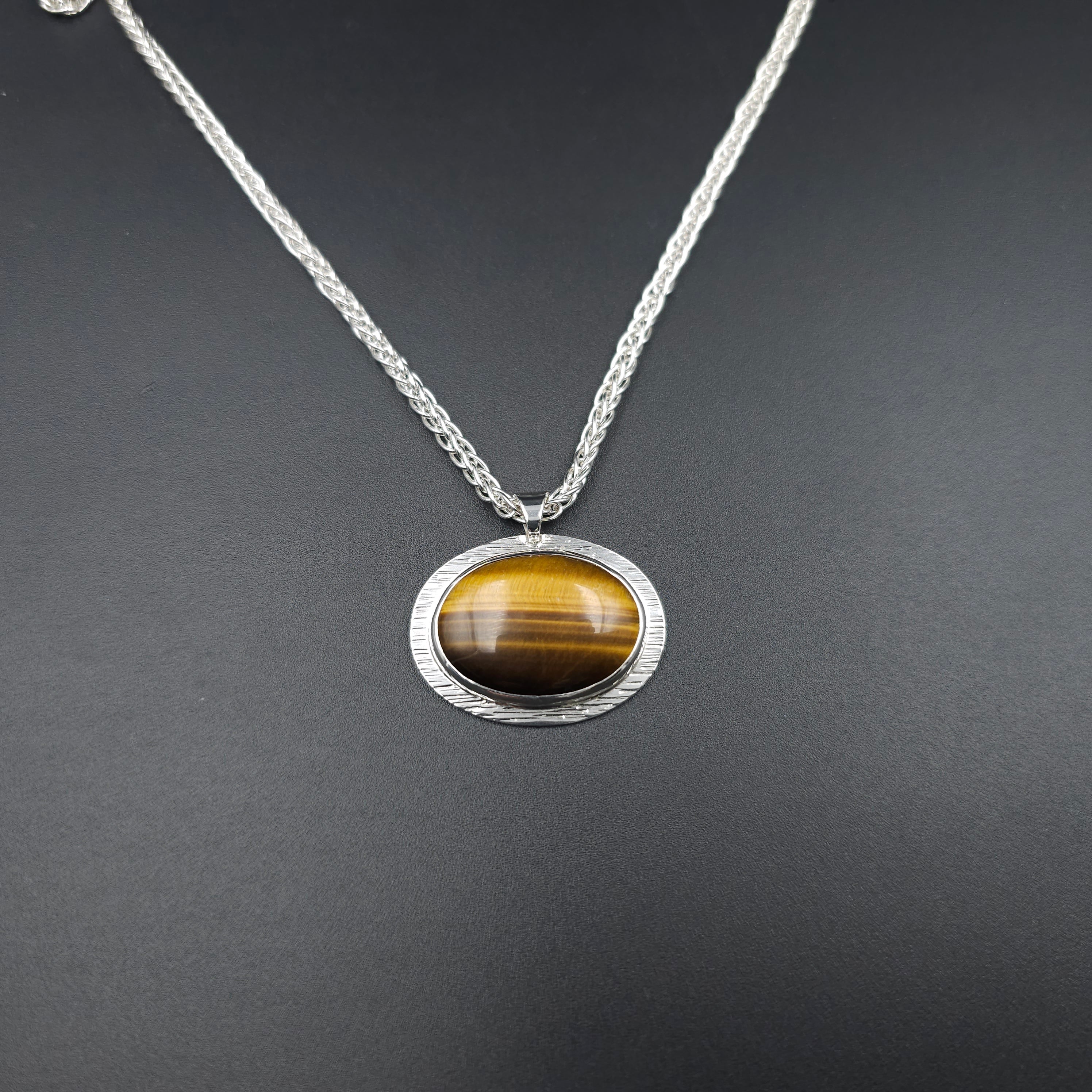 Tiger's eye bezel set necklace