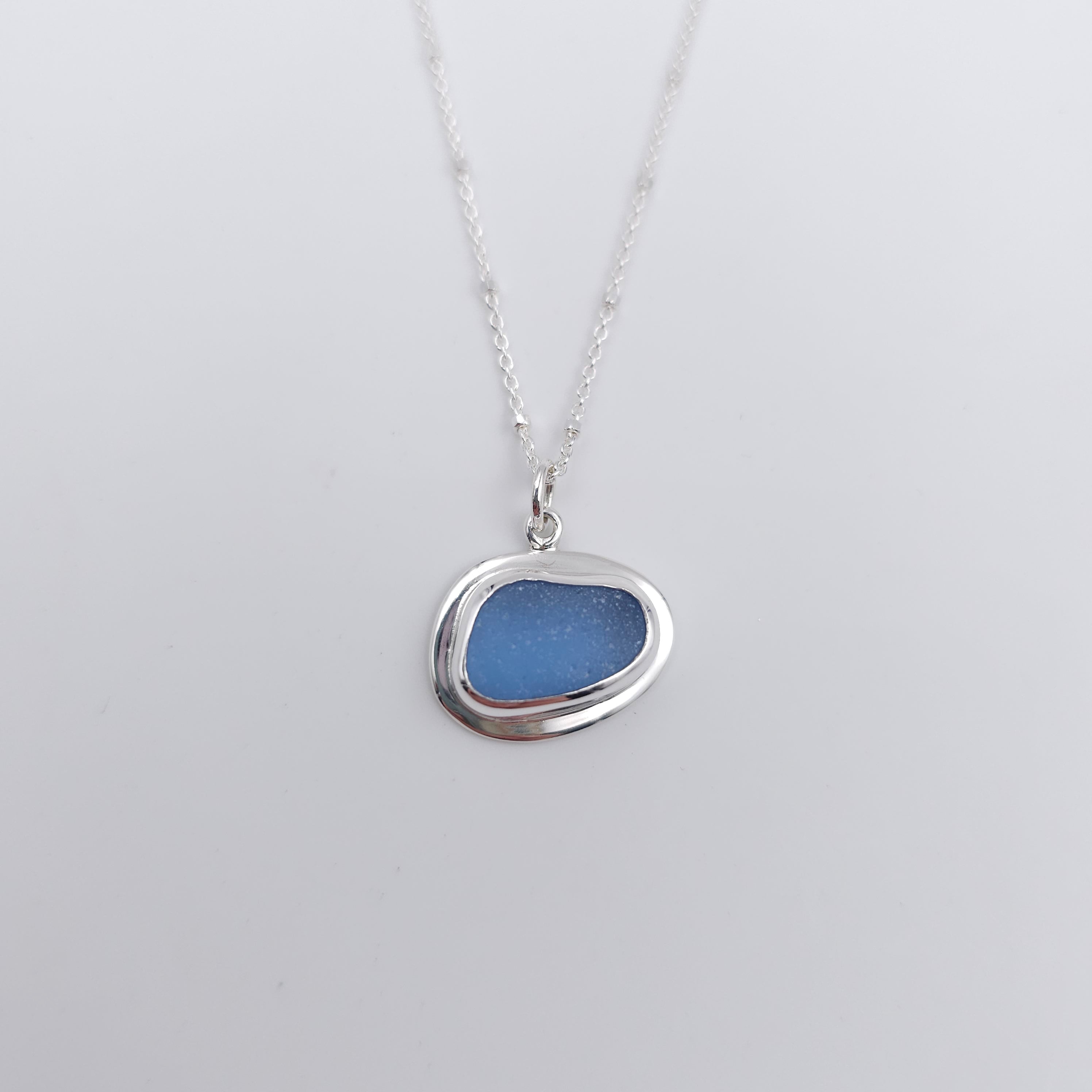 Light blue genuine sea glass necklace