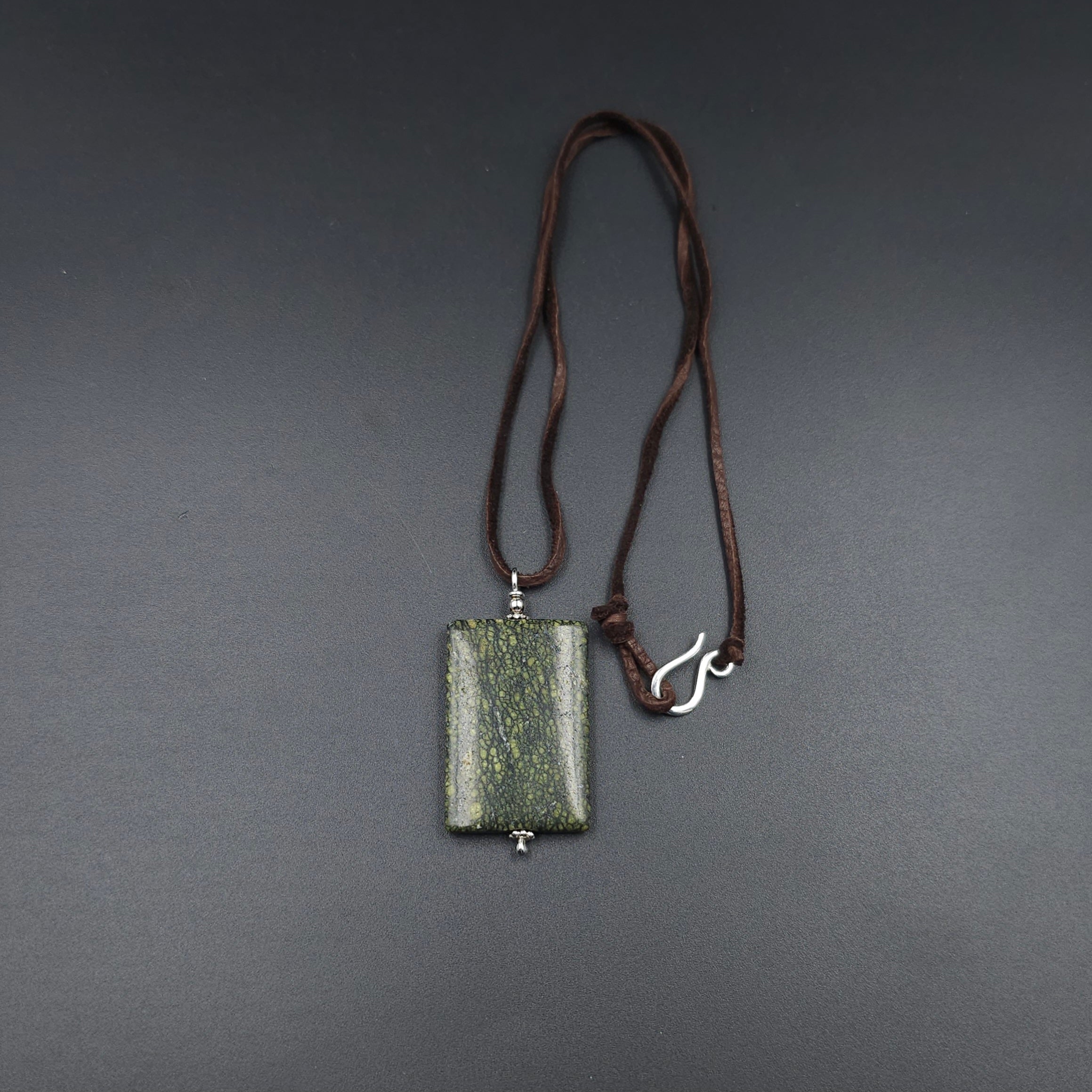 Serpentine rectangular necklace on suede cord necklace