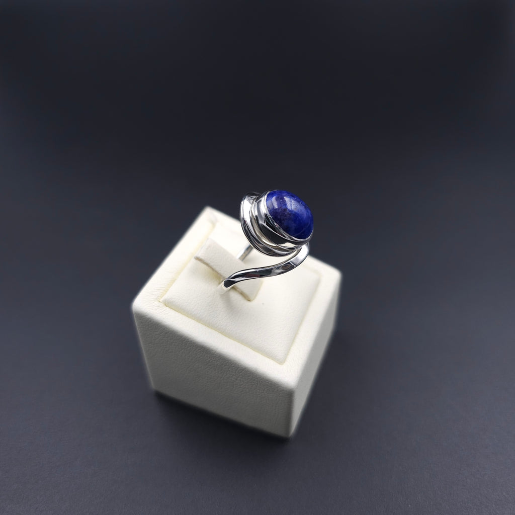 Silver spiral ring with lapis