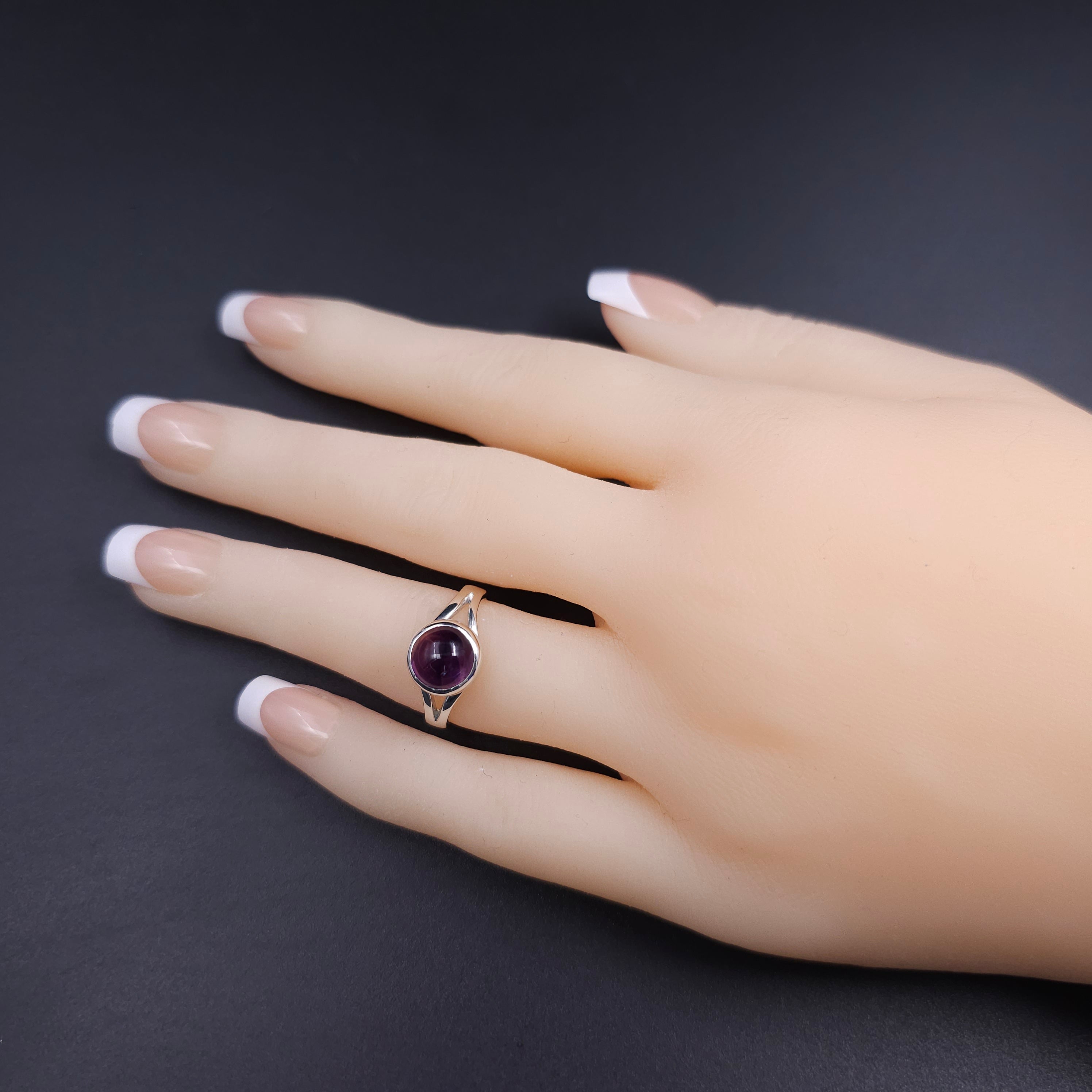 Amethyst bezel set sterling silver ring