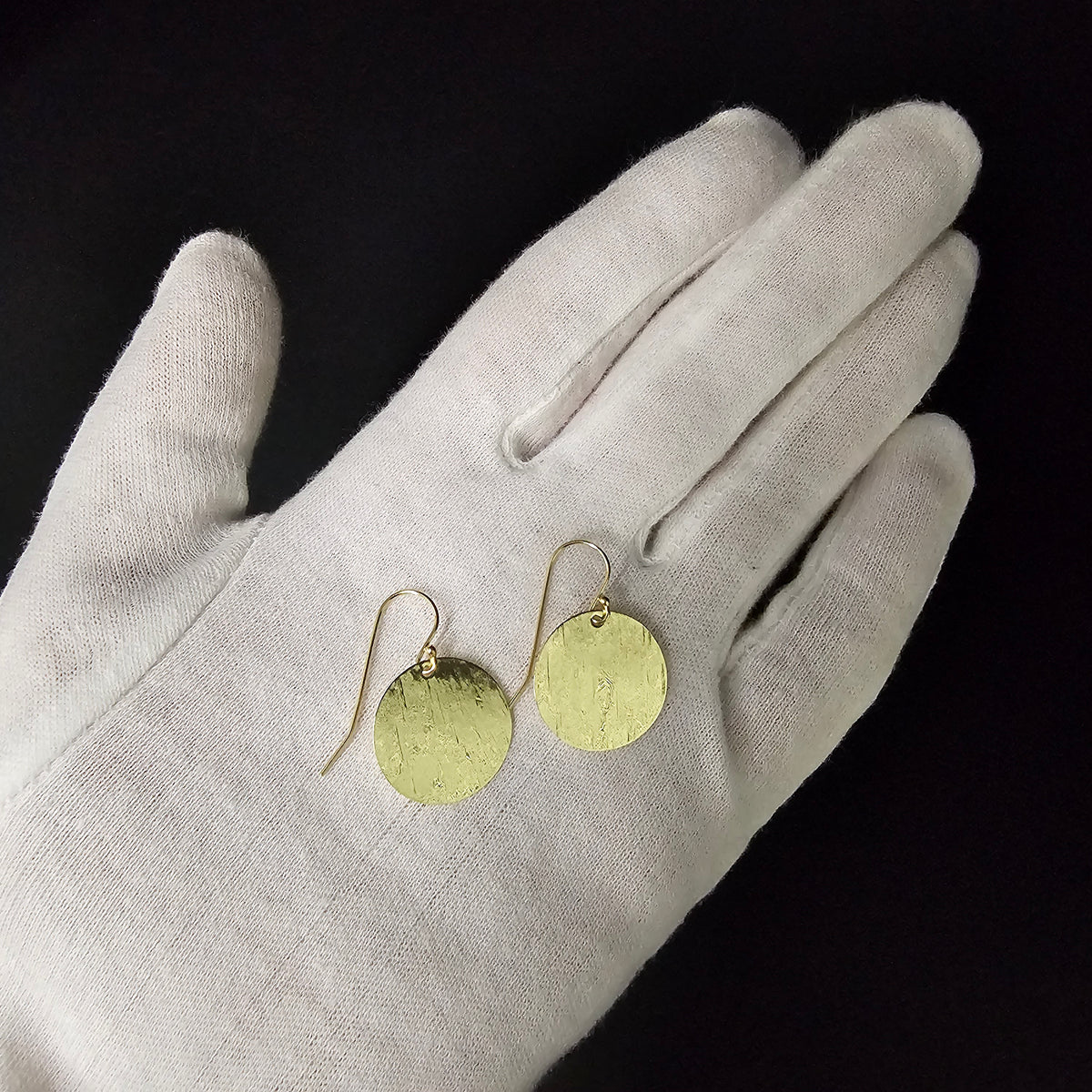 Round brass textured disc earrings with french earrings wires