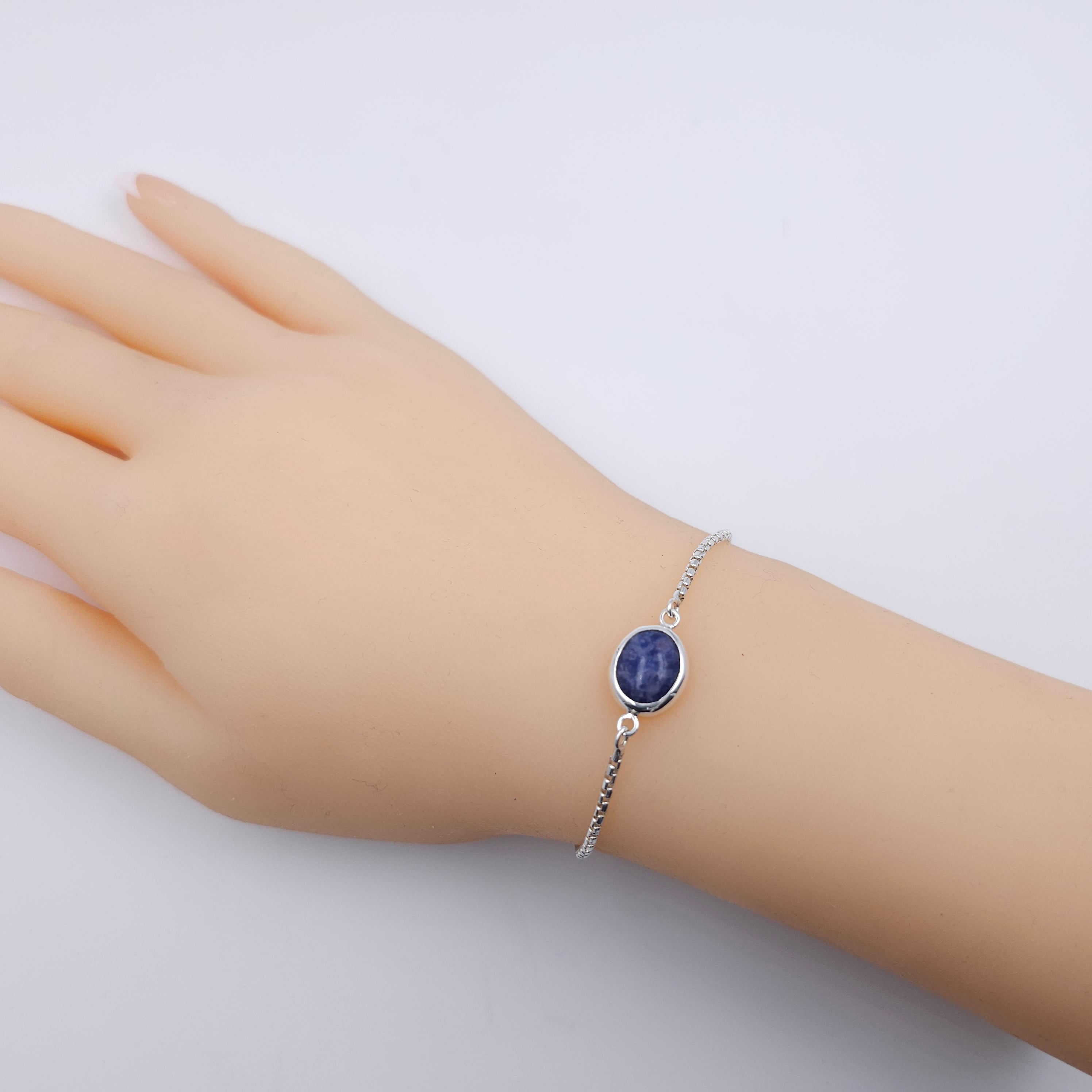 Sodalite sterling silver adjustable slider bracelet