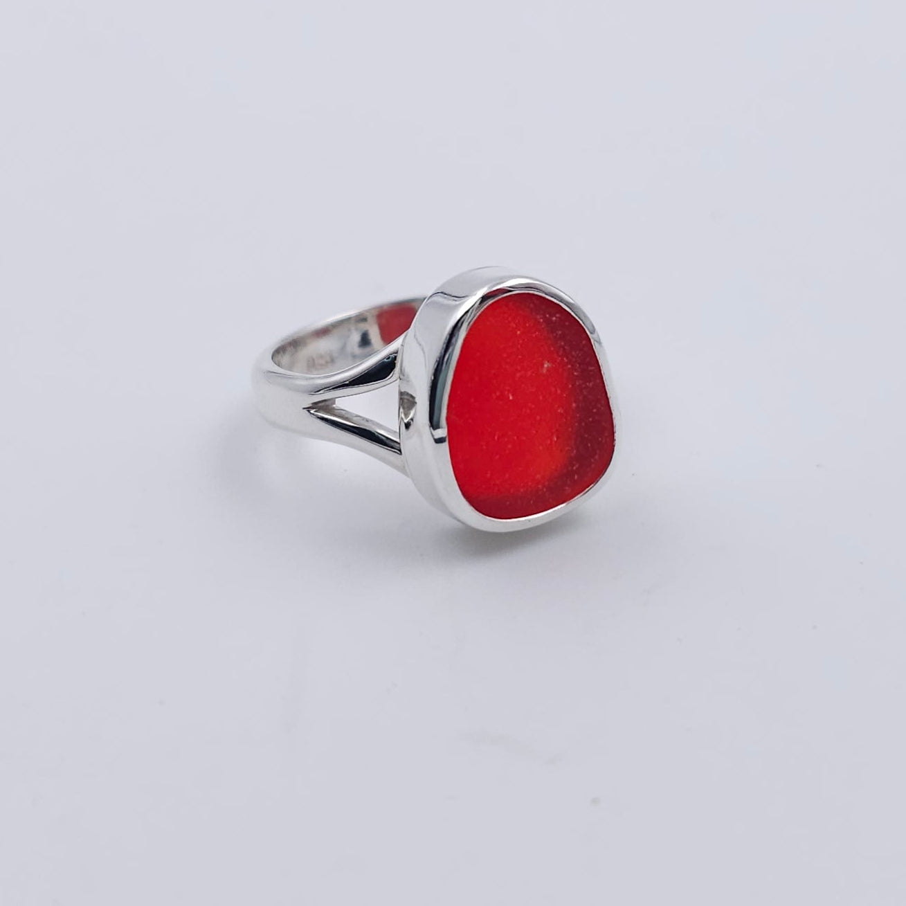 Genuine red sea glass sterling silver ring