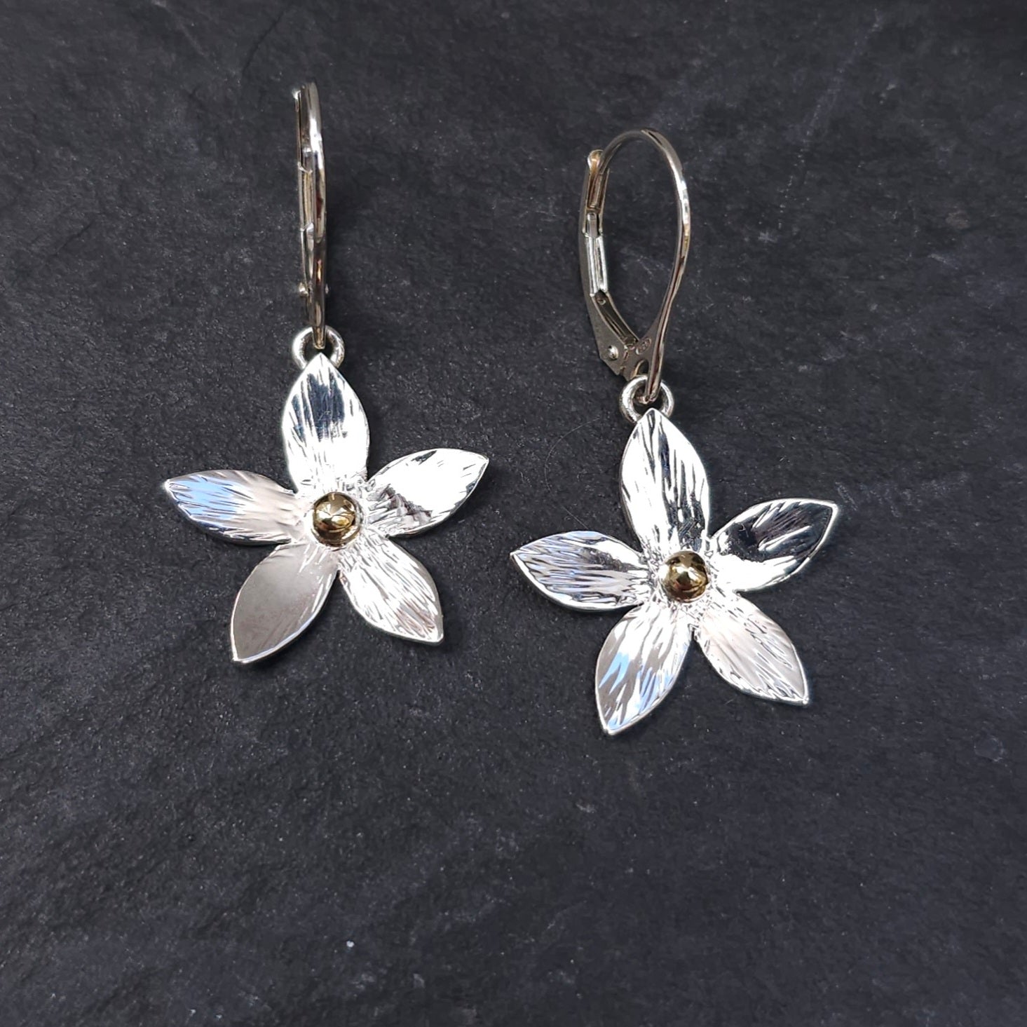 Sterling silver flower earrings with 14k gold accents
