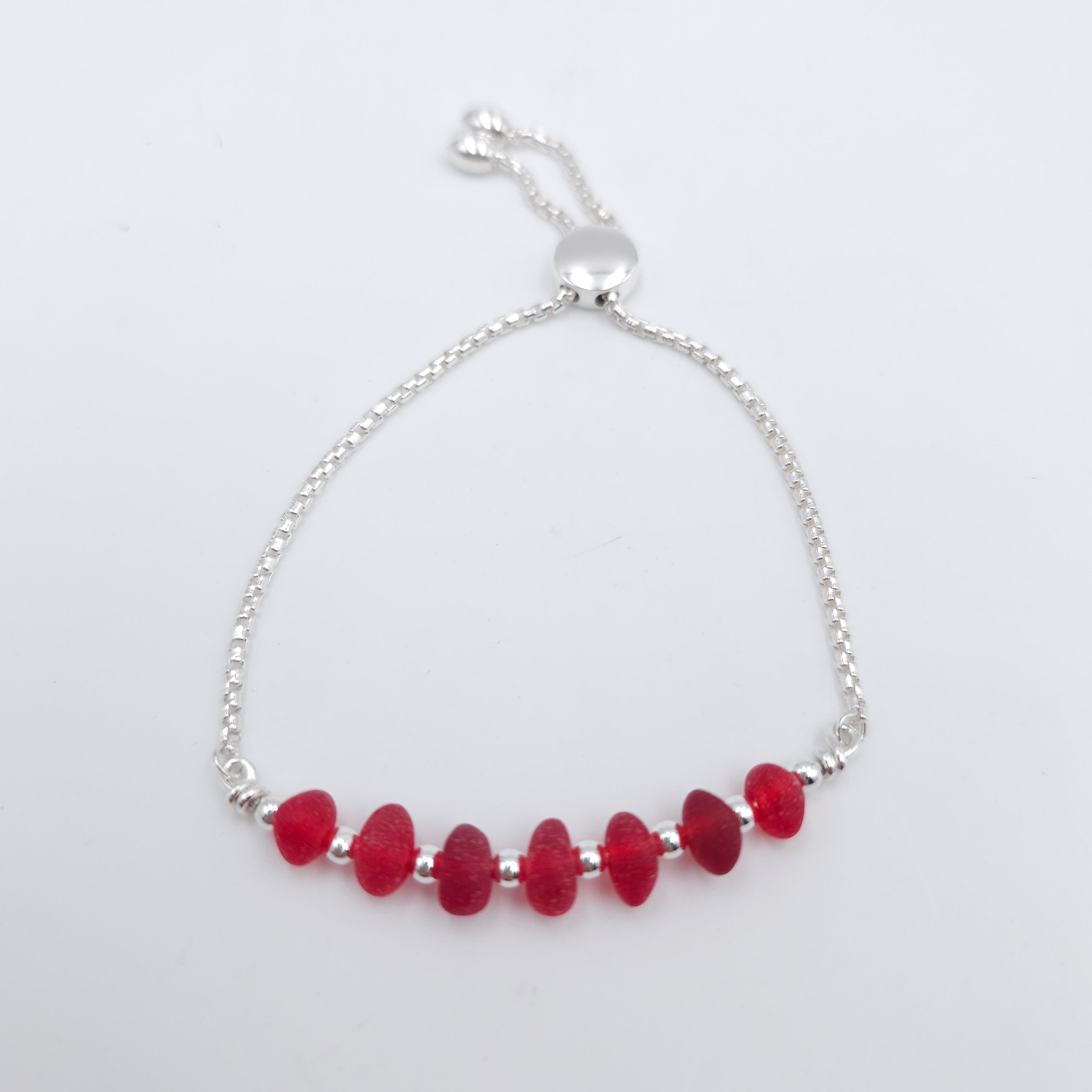 Genuine red sea glass adjustable slide bracelet