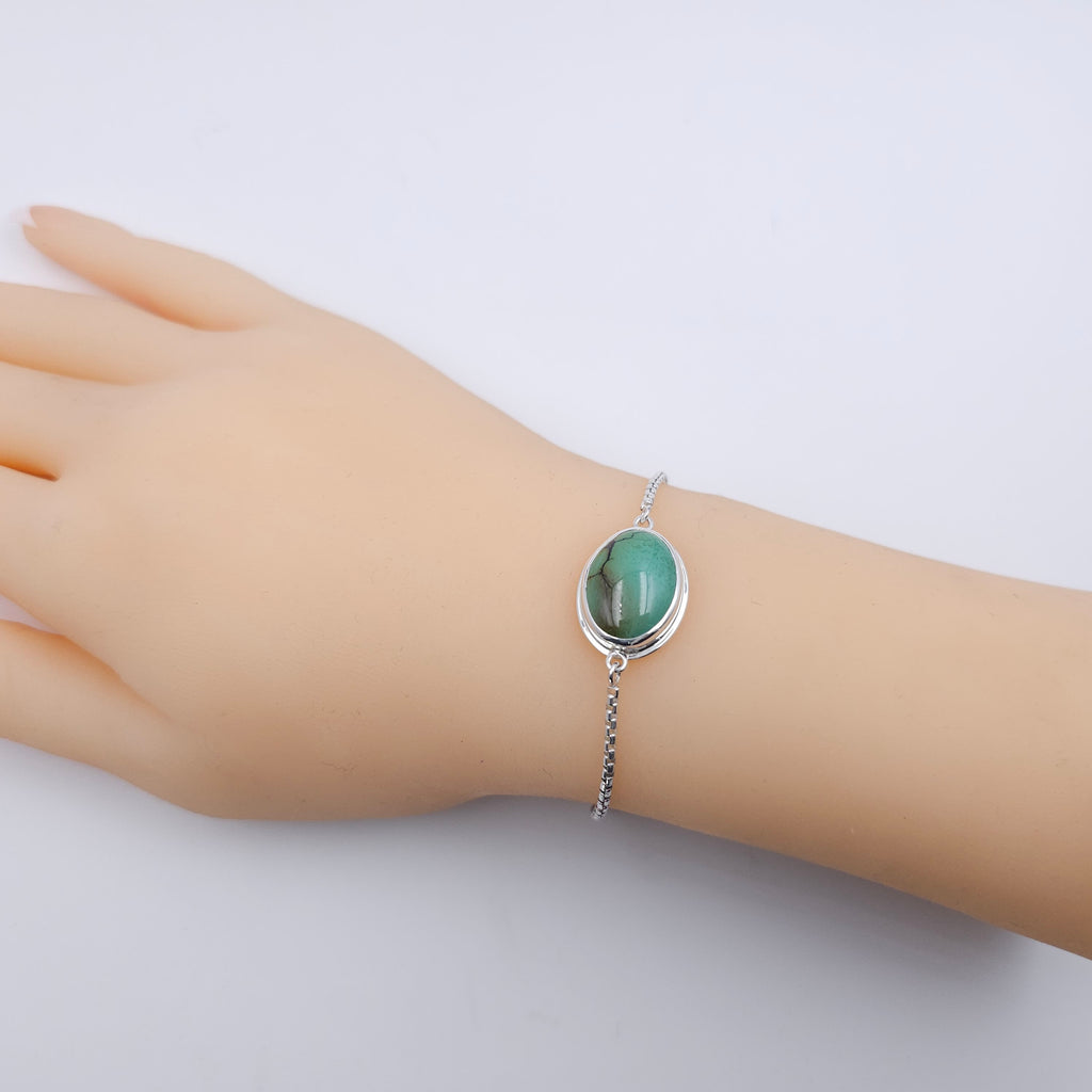 Turquoise sterling silver bezel set adjustable slider bracelet