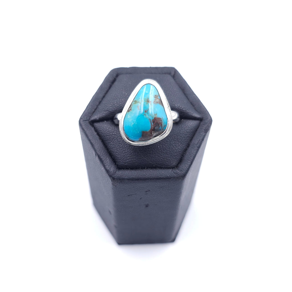 Free-form turquoise bezel set sterling silver ring