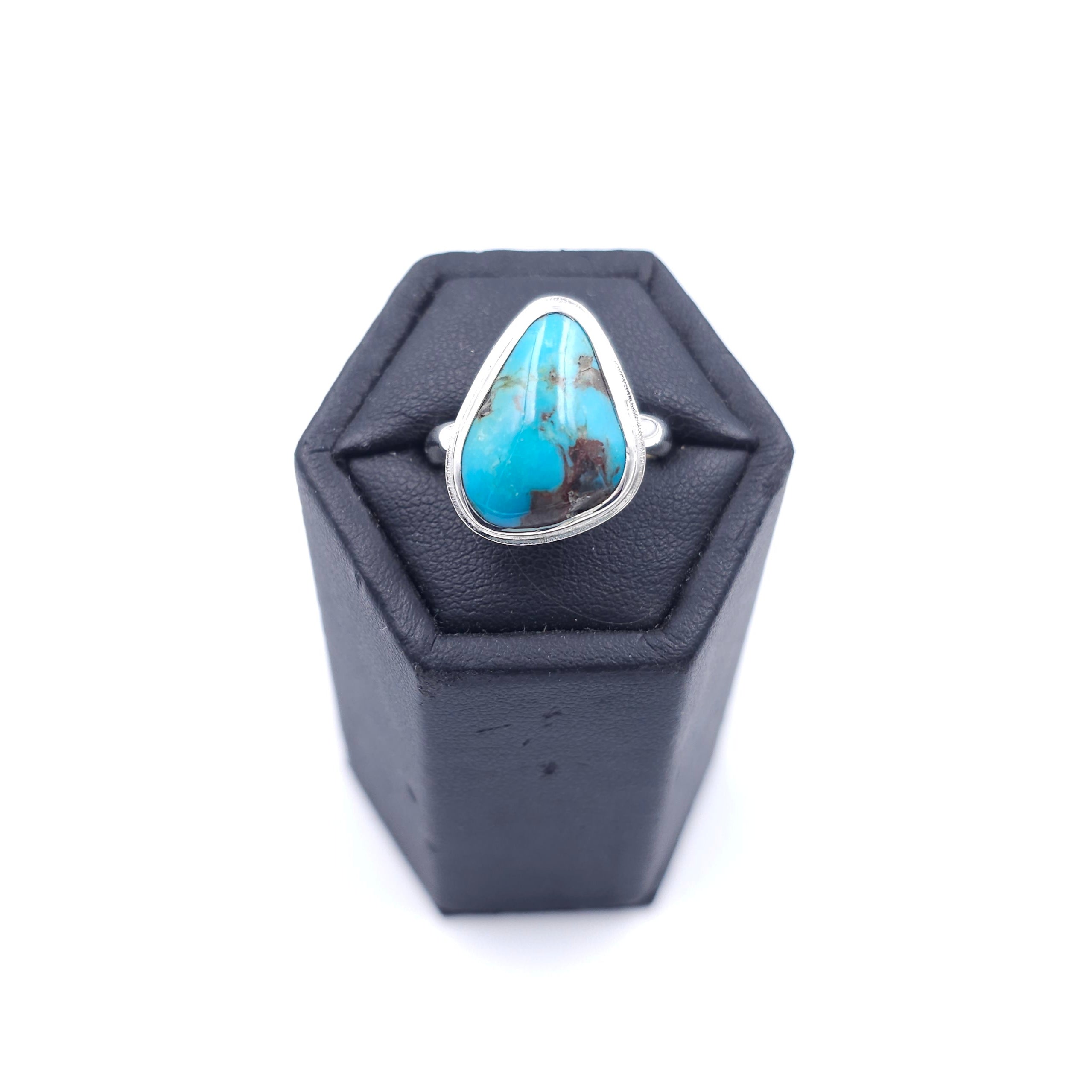 Free-form turquoise bezel set sterling silver ring