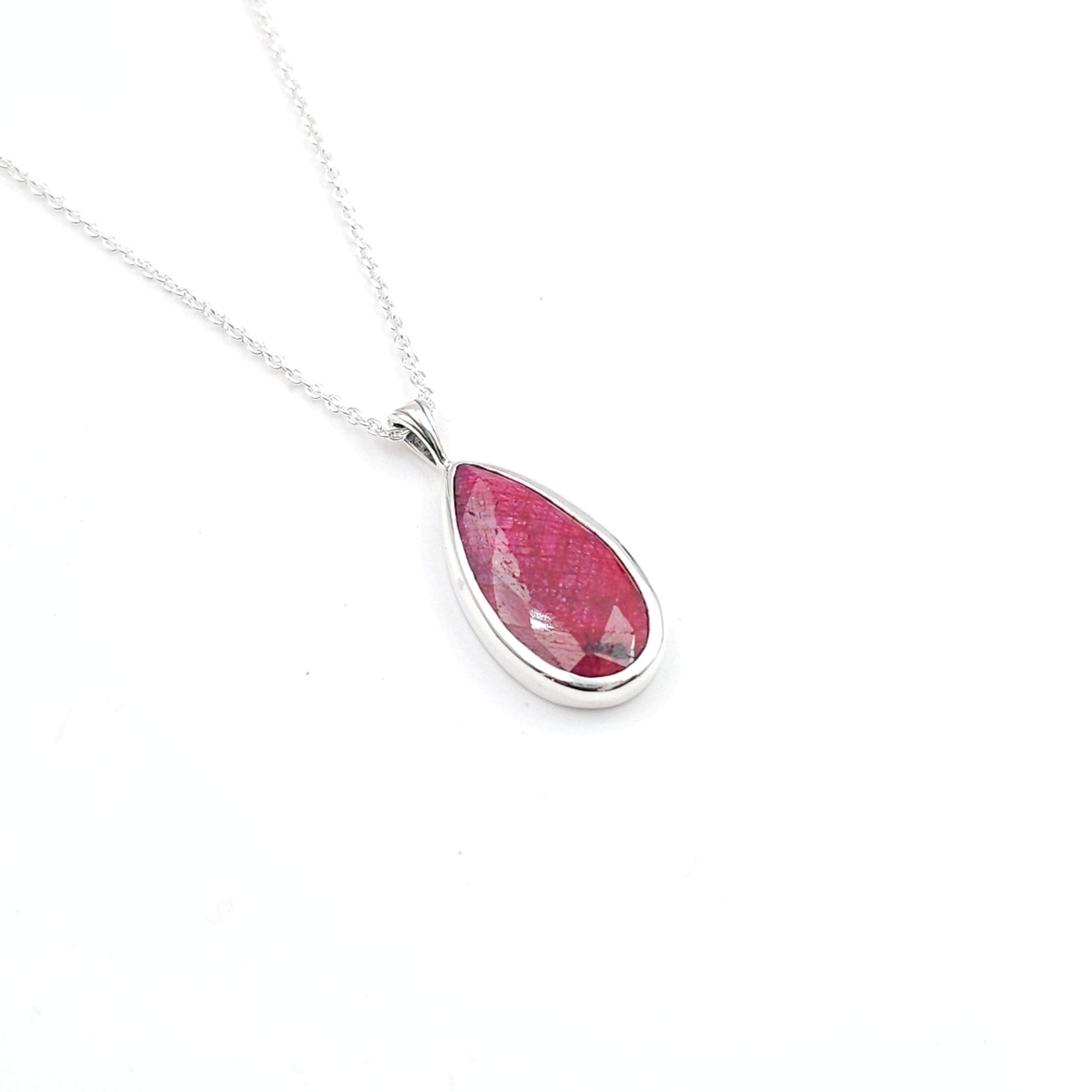 Ruby teardrop sterling silver necklace