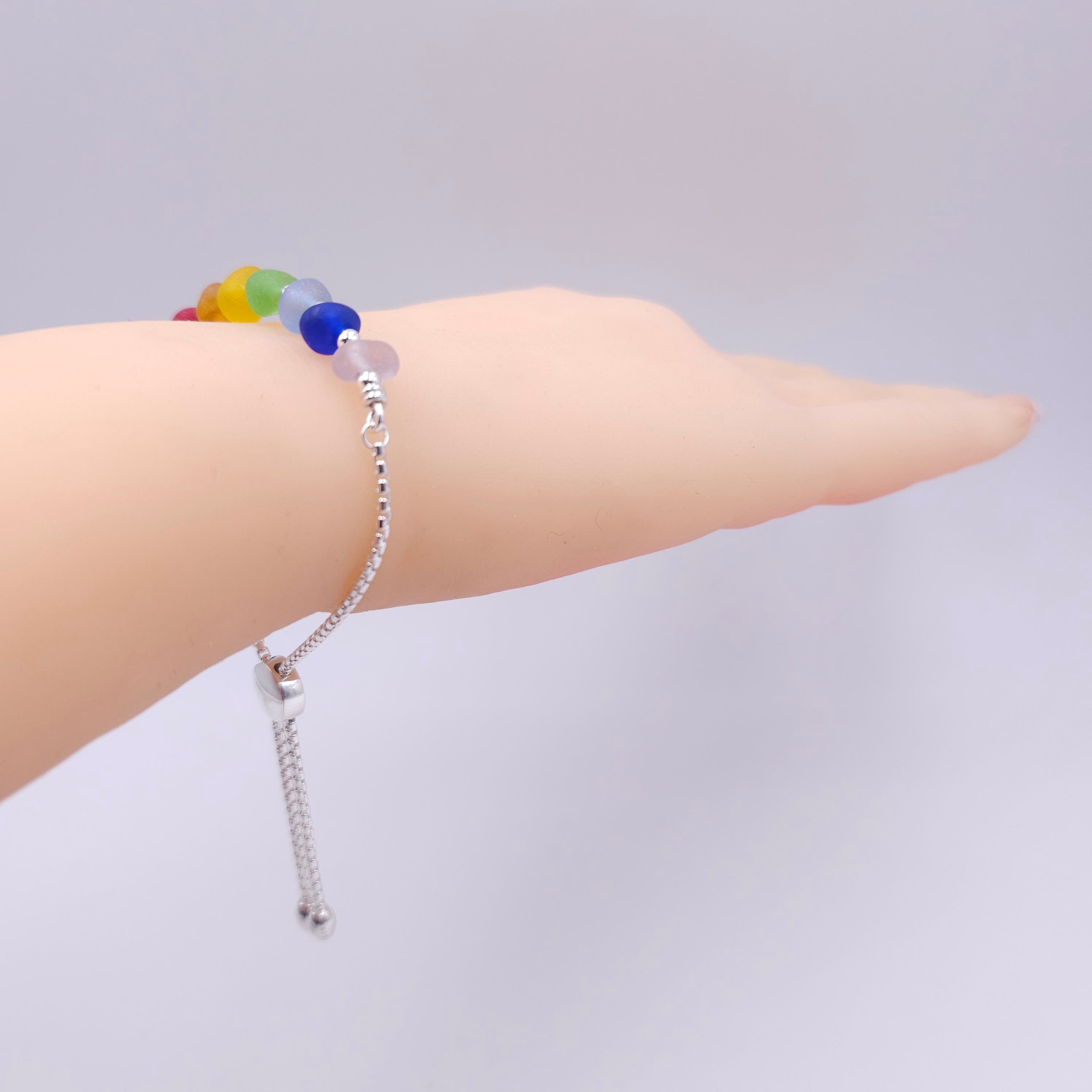 Rainbow sea glass adjustable slide bracelet