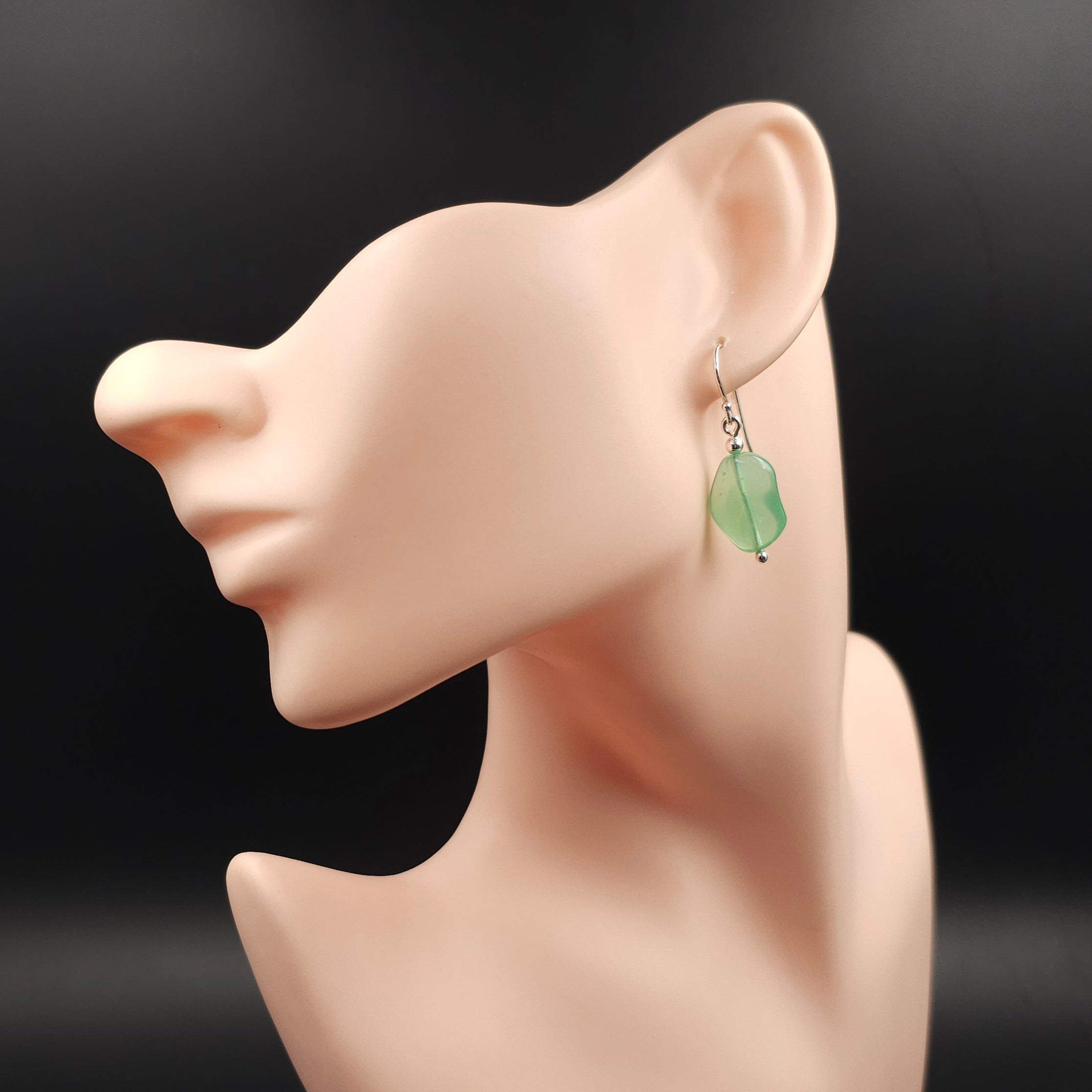Sterling silver green bead dangle earrings