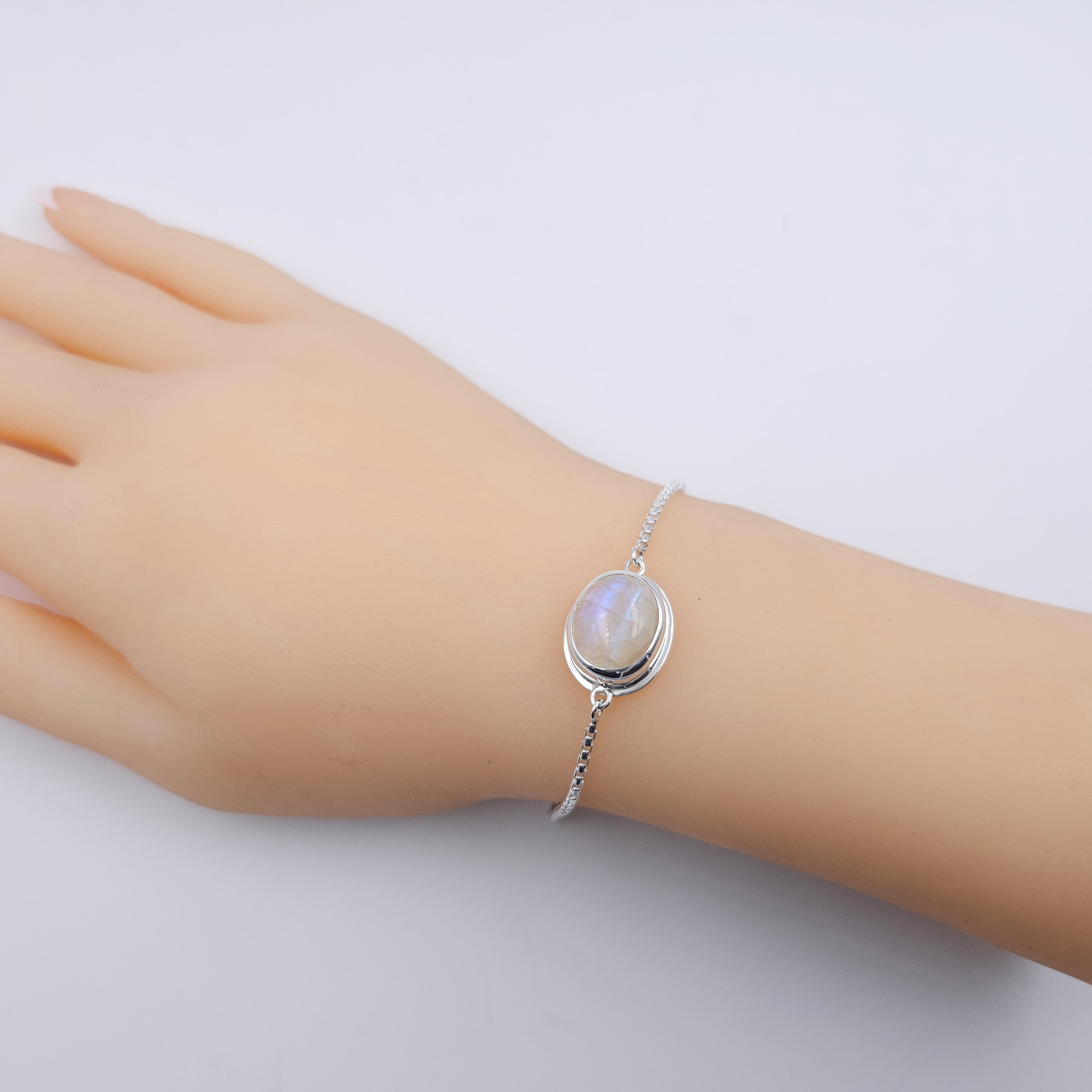 Rainbow moonstone sterling silver adjustable slider bracelet