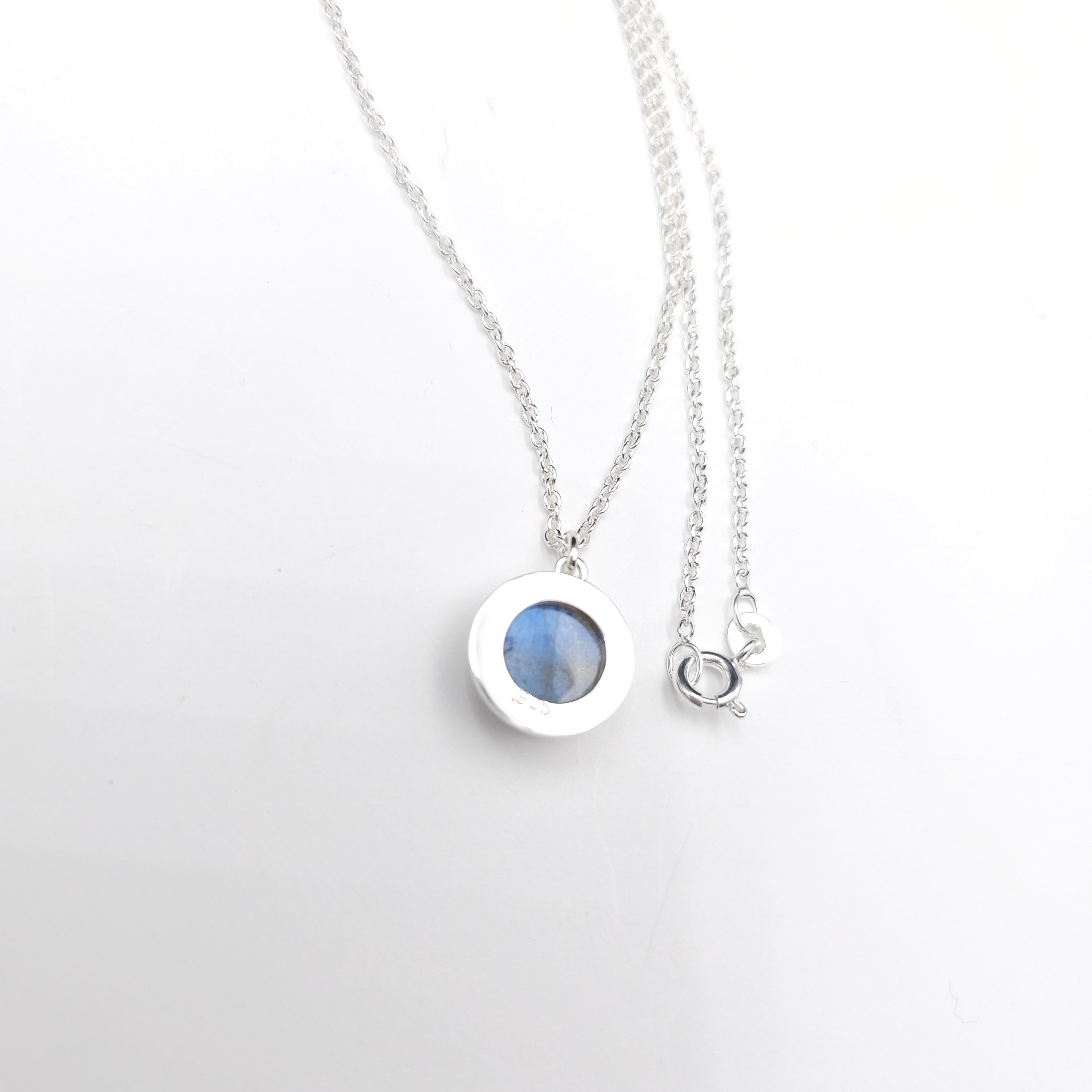 Round labradorite bezel set sterling silver necklace