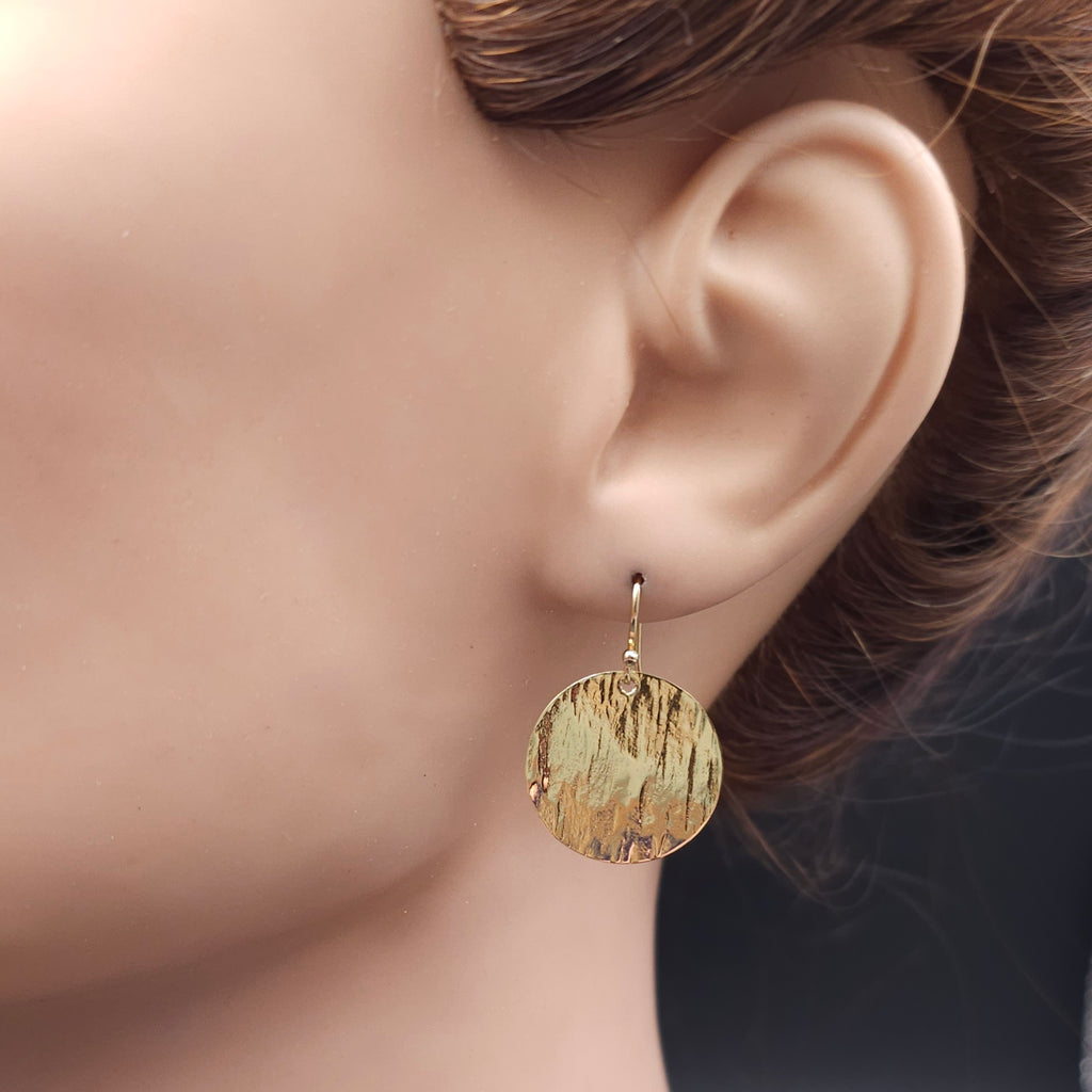 Textured brass dangle earrings with gold-filled earring wires