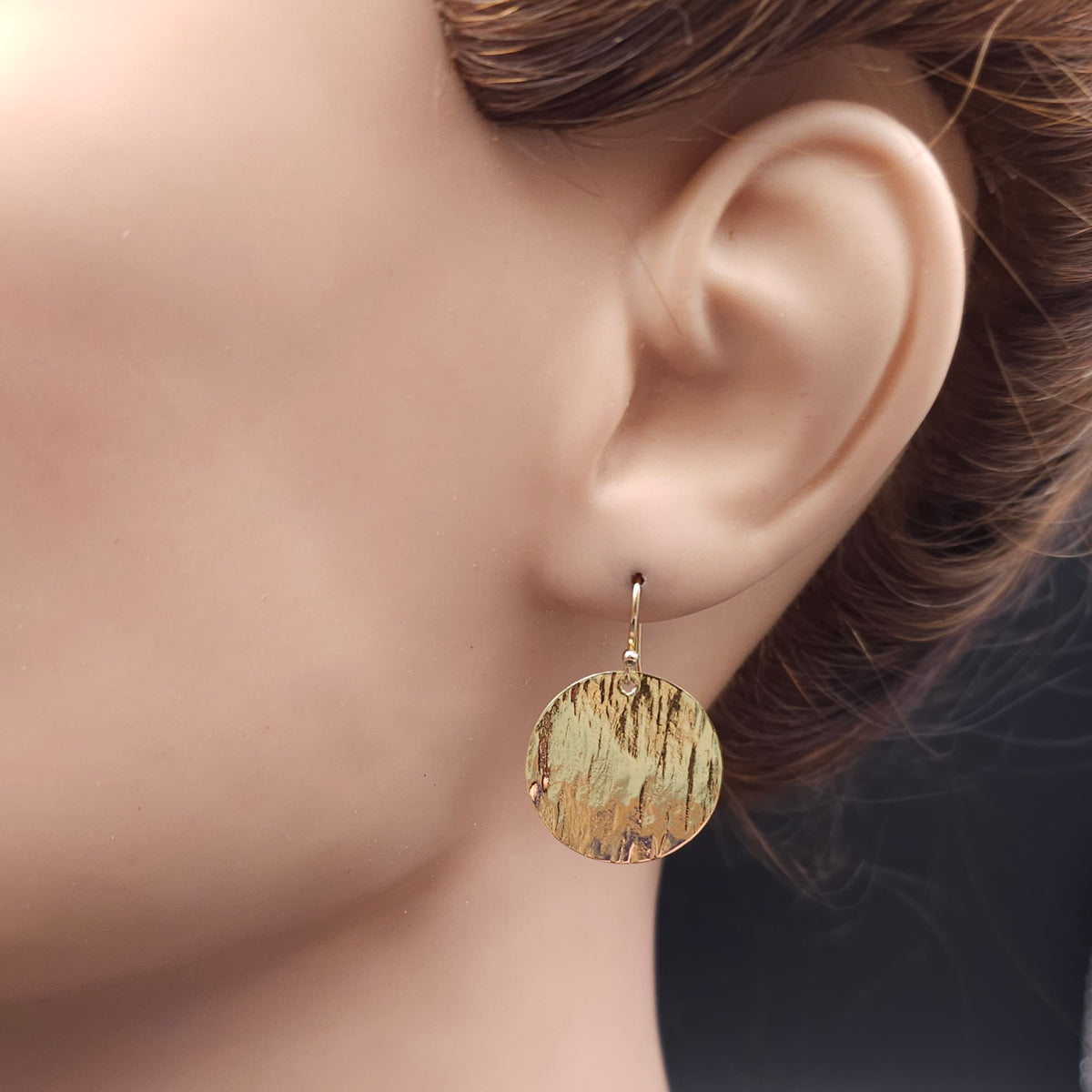 Textured brass dangle earrings with gold-filled earring wires