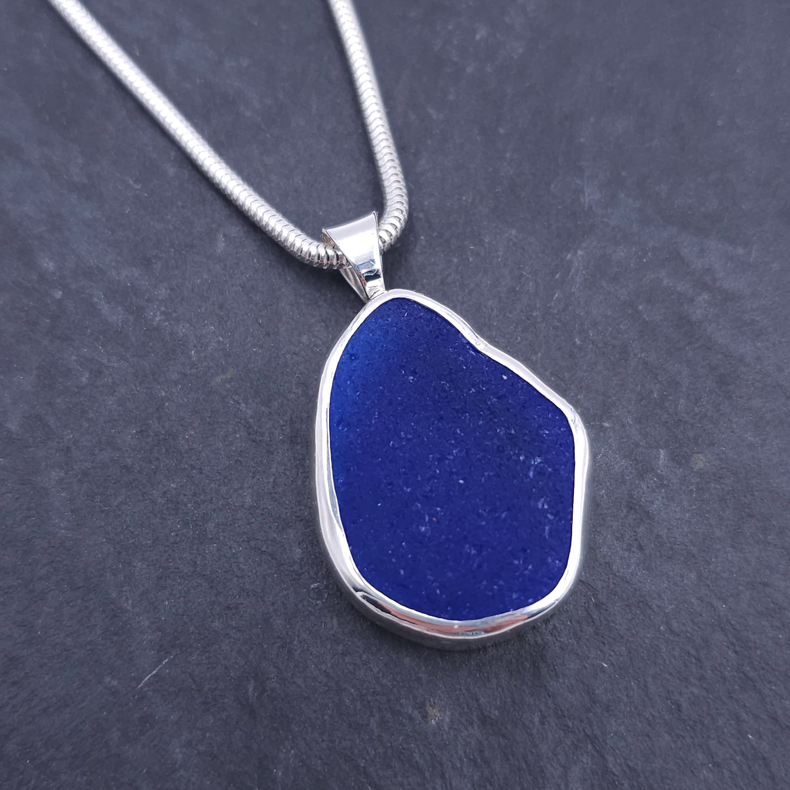 Large cobalt blue bezel set necklace