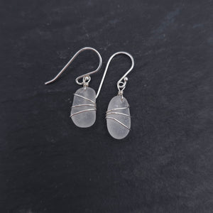 Genuine white sea glass wire wrapped earrings