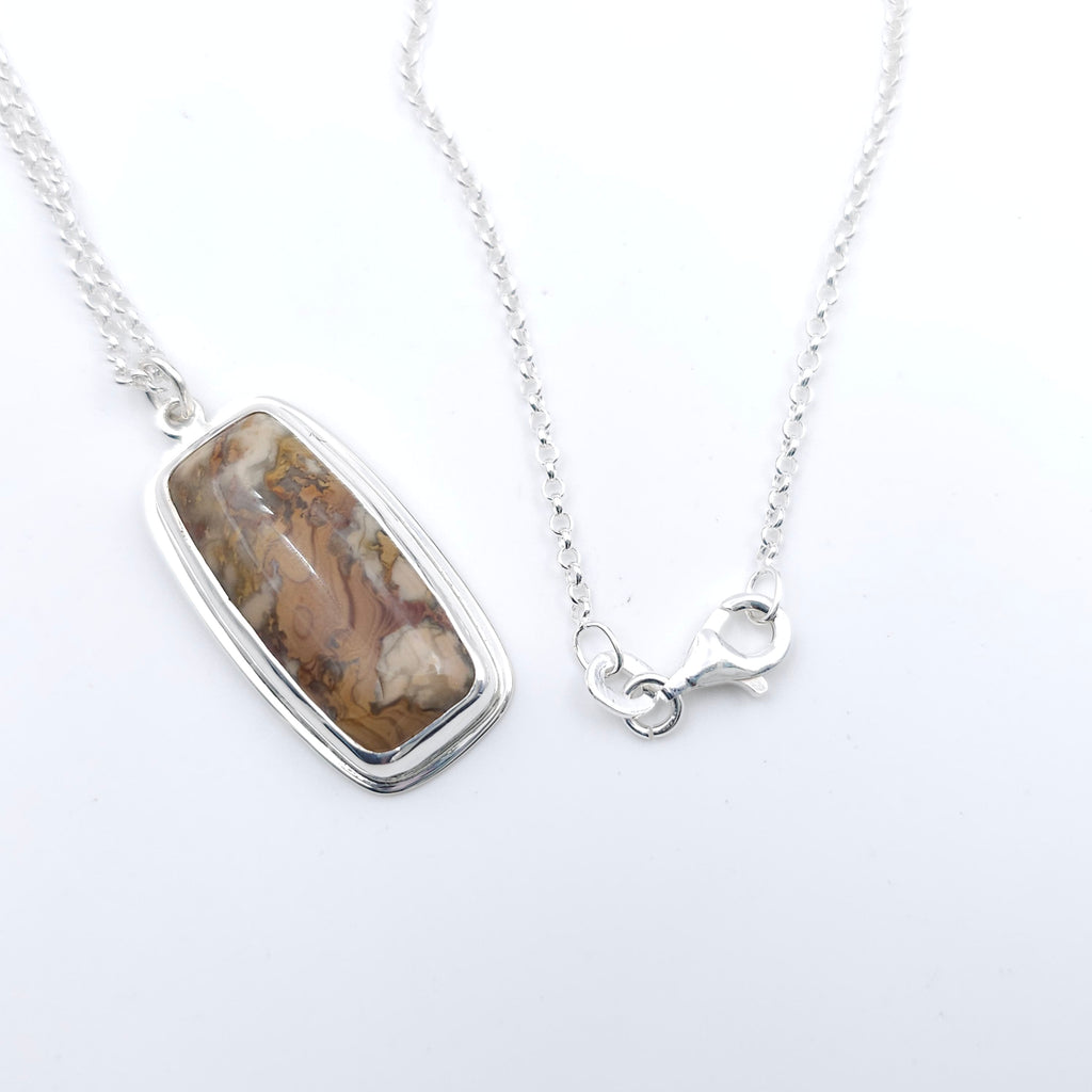Bezel set rectangular Jasper sterling silver necklace
