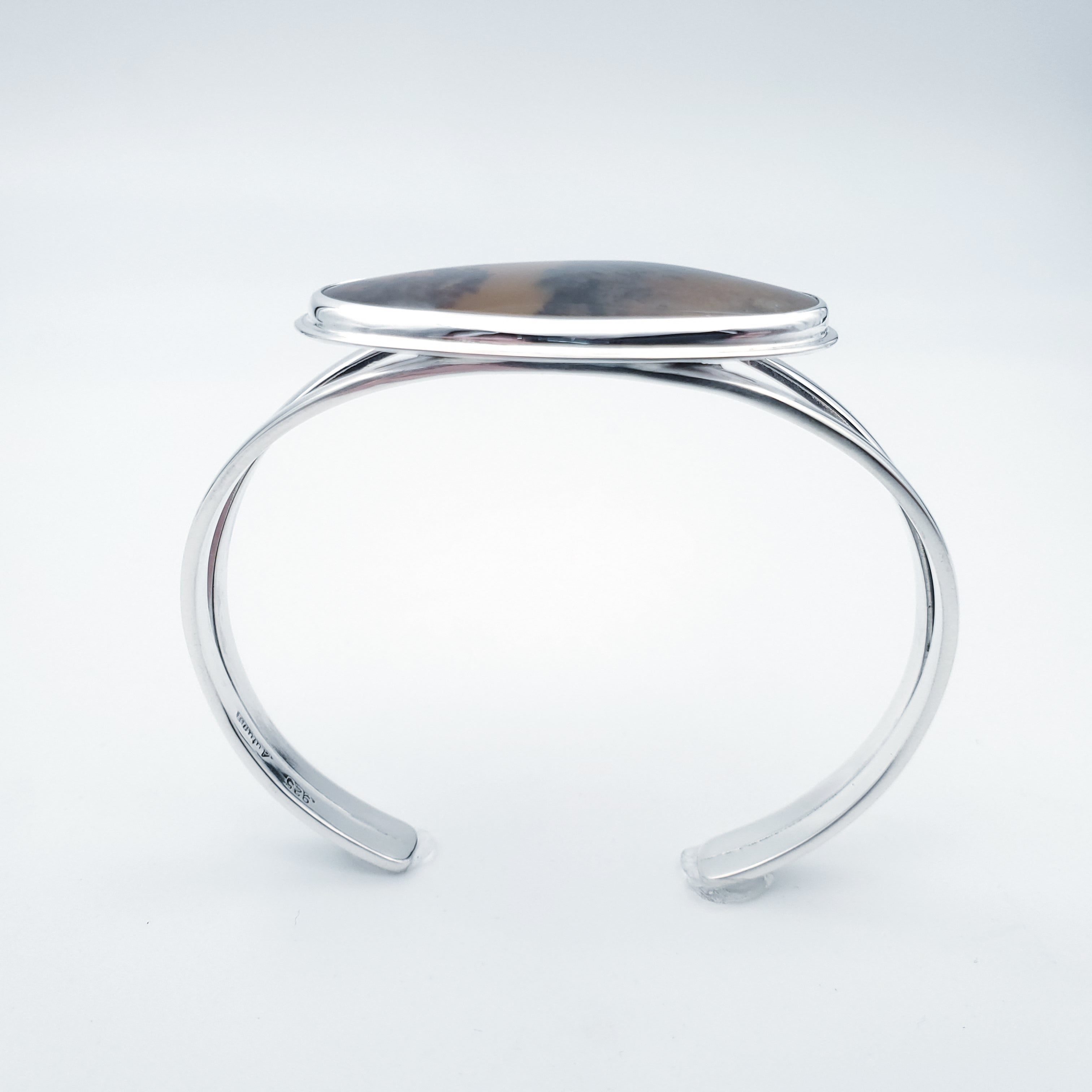 Brown oval agate gemstone silver cuff bracelet