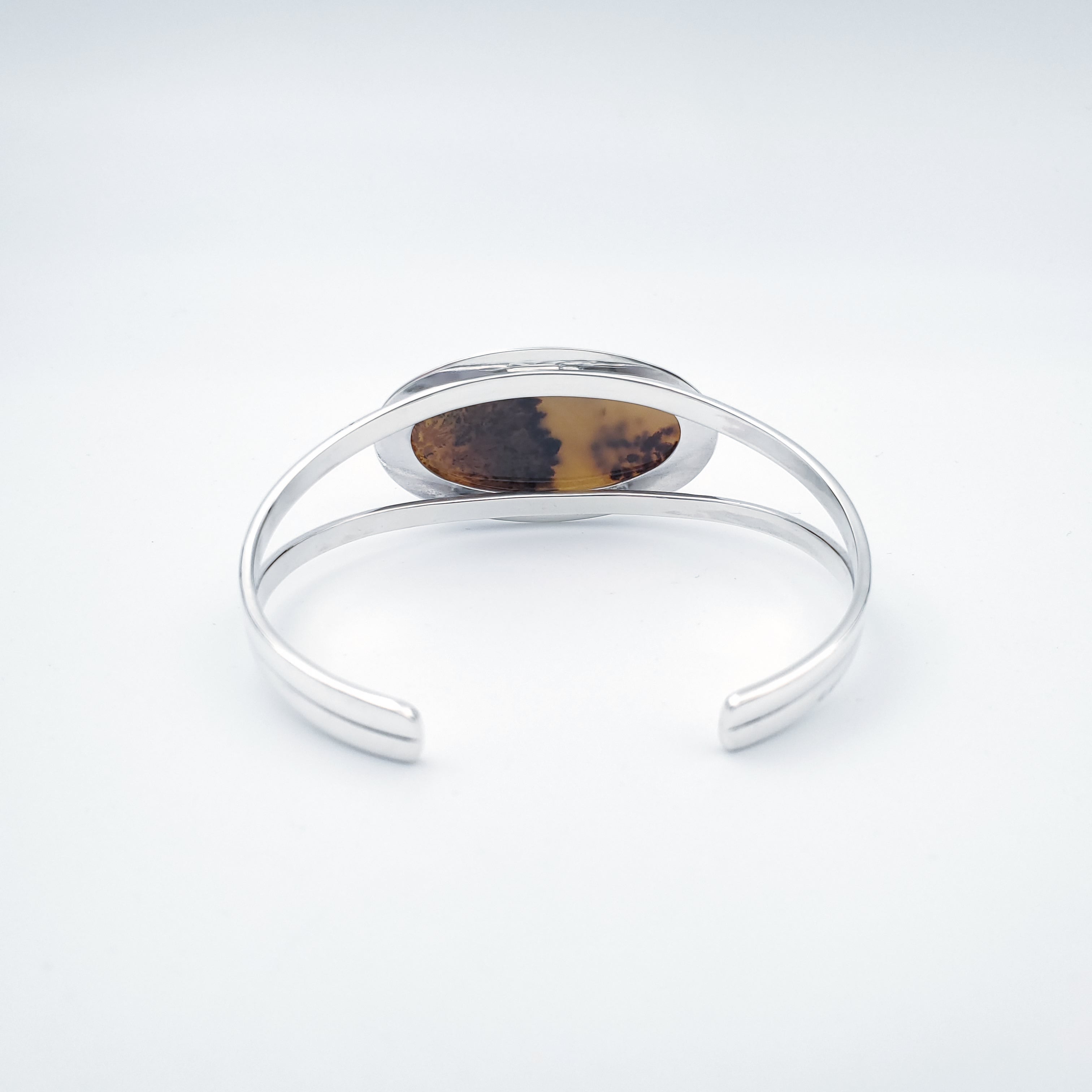 Brown oval agate gemstone silver cuff bracelet