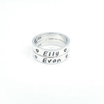 Hand stamped silver name ring with hearts