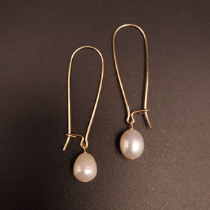 Long dangle fresh water pearl earrings in gold-filled
