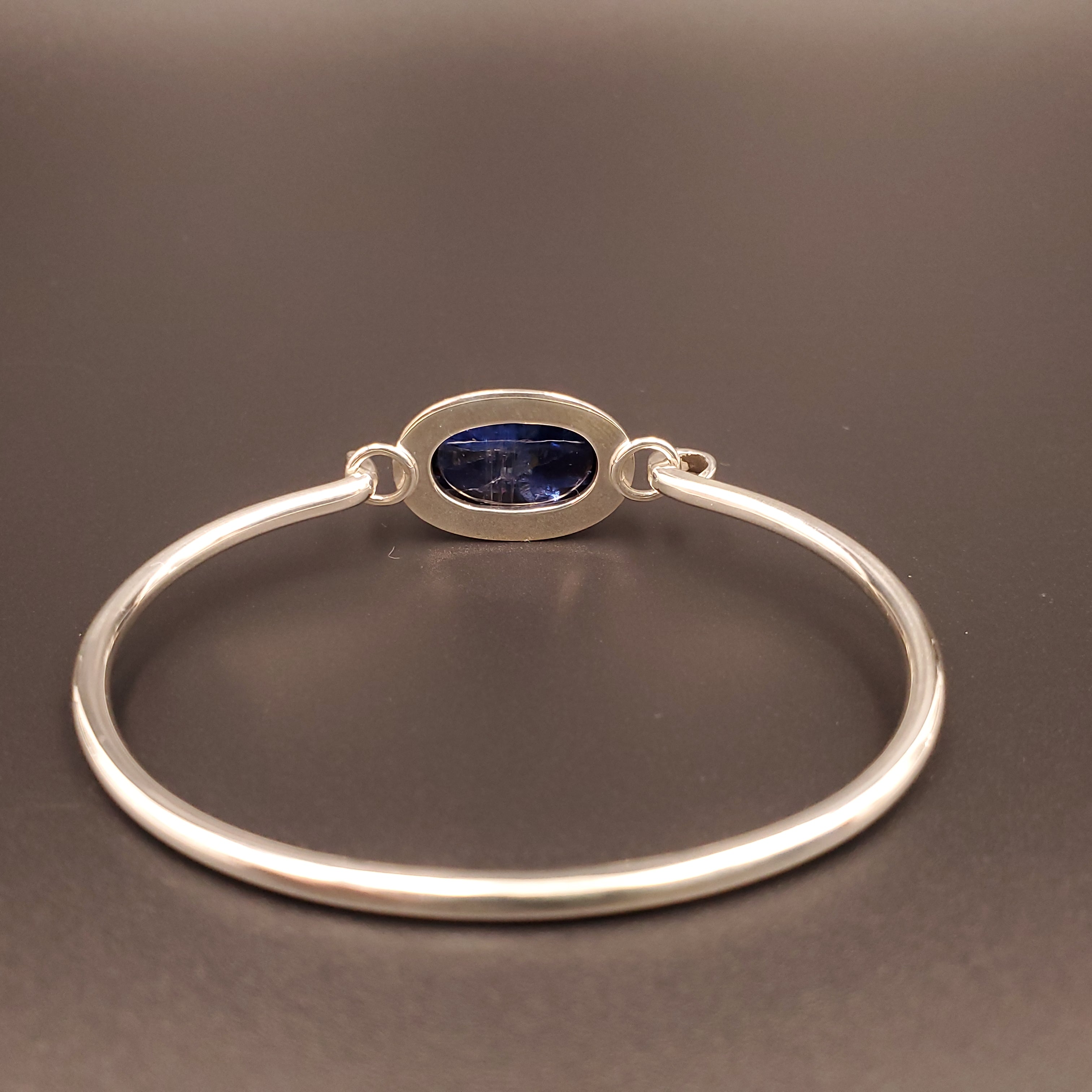 Kyanite bezel set sterling silver hook-on style bracelet