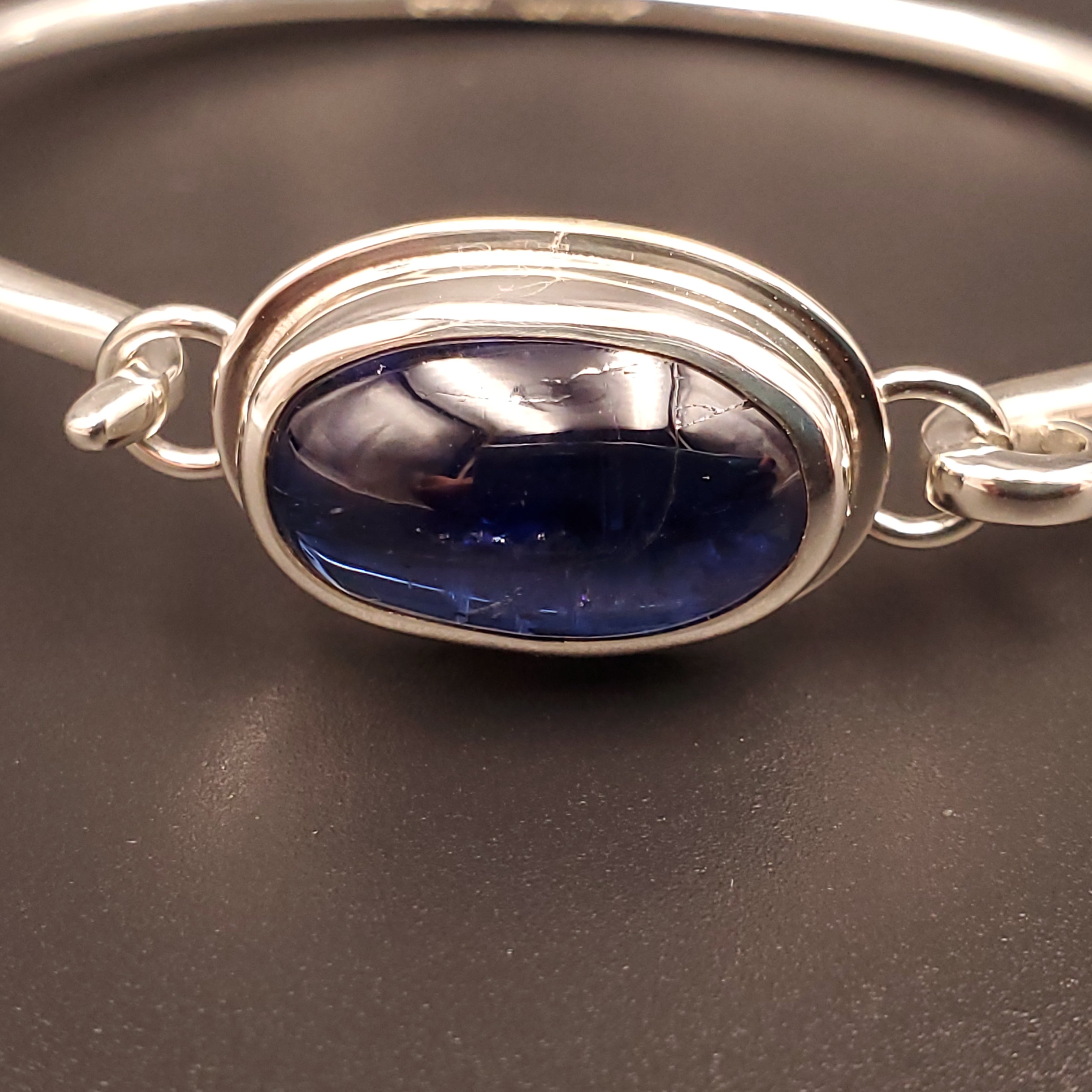 Kyanite bezel set sterling silver hook-on style bracelet