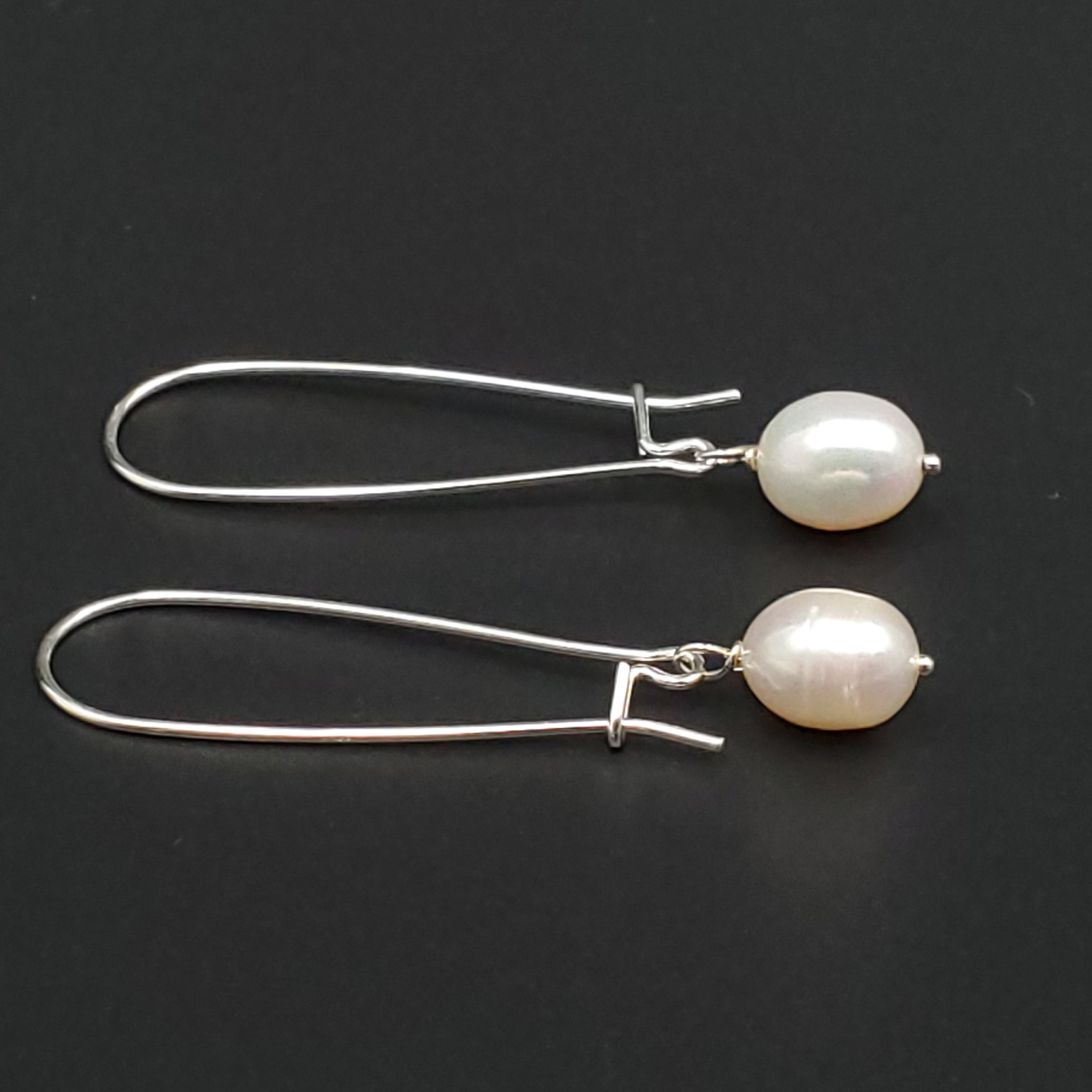 Fresh water pearl long silver earrings