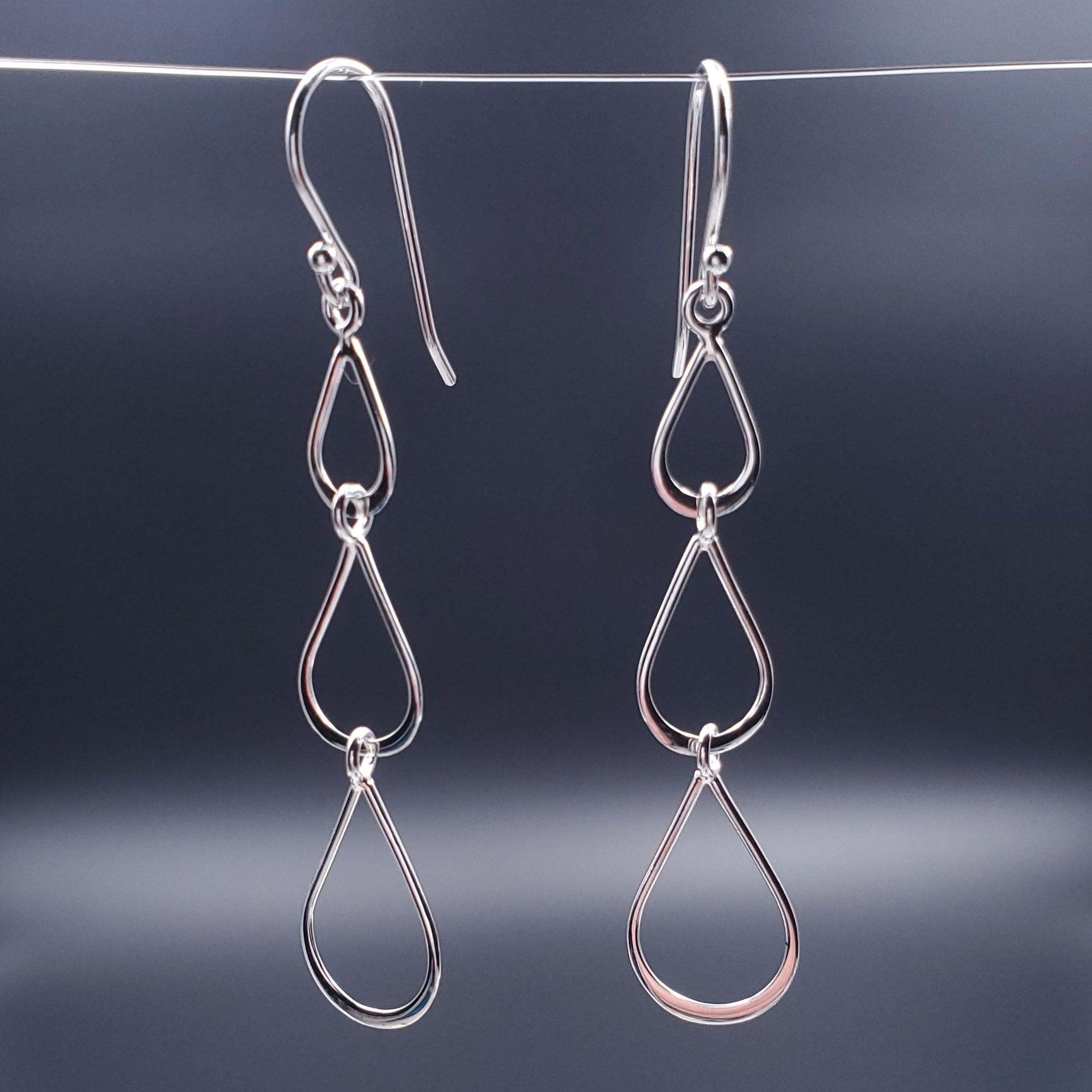 Triple teardrop earrings sterling silver