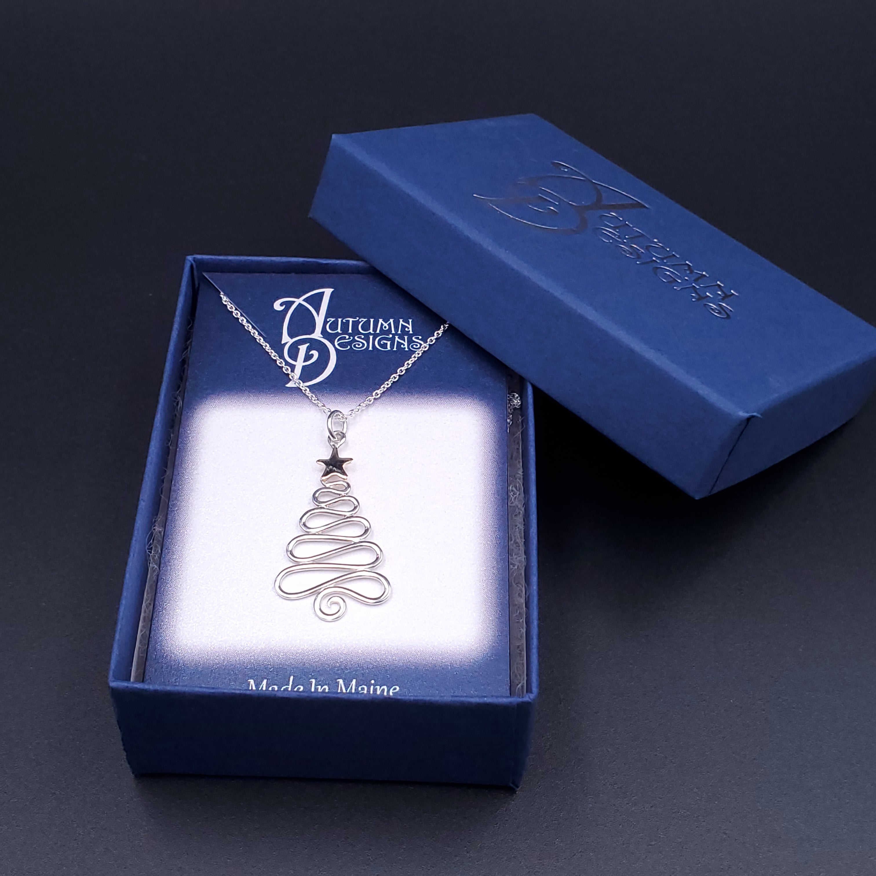Sterling Silver Christmas tree necklace with gold-filled star