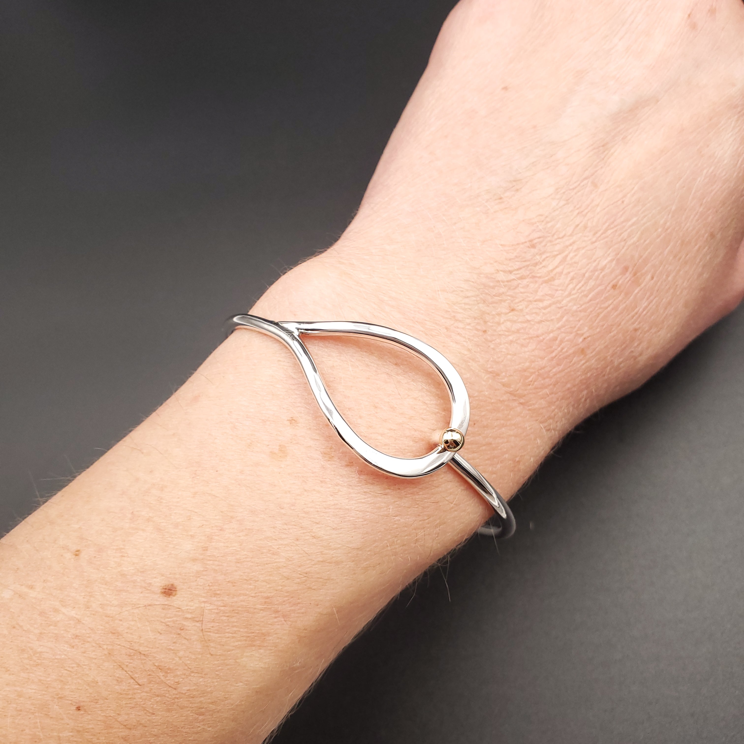 Teardrop bracelet shown on wrist
